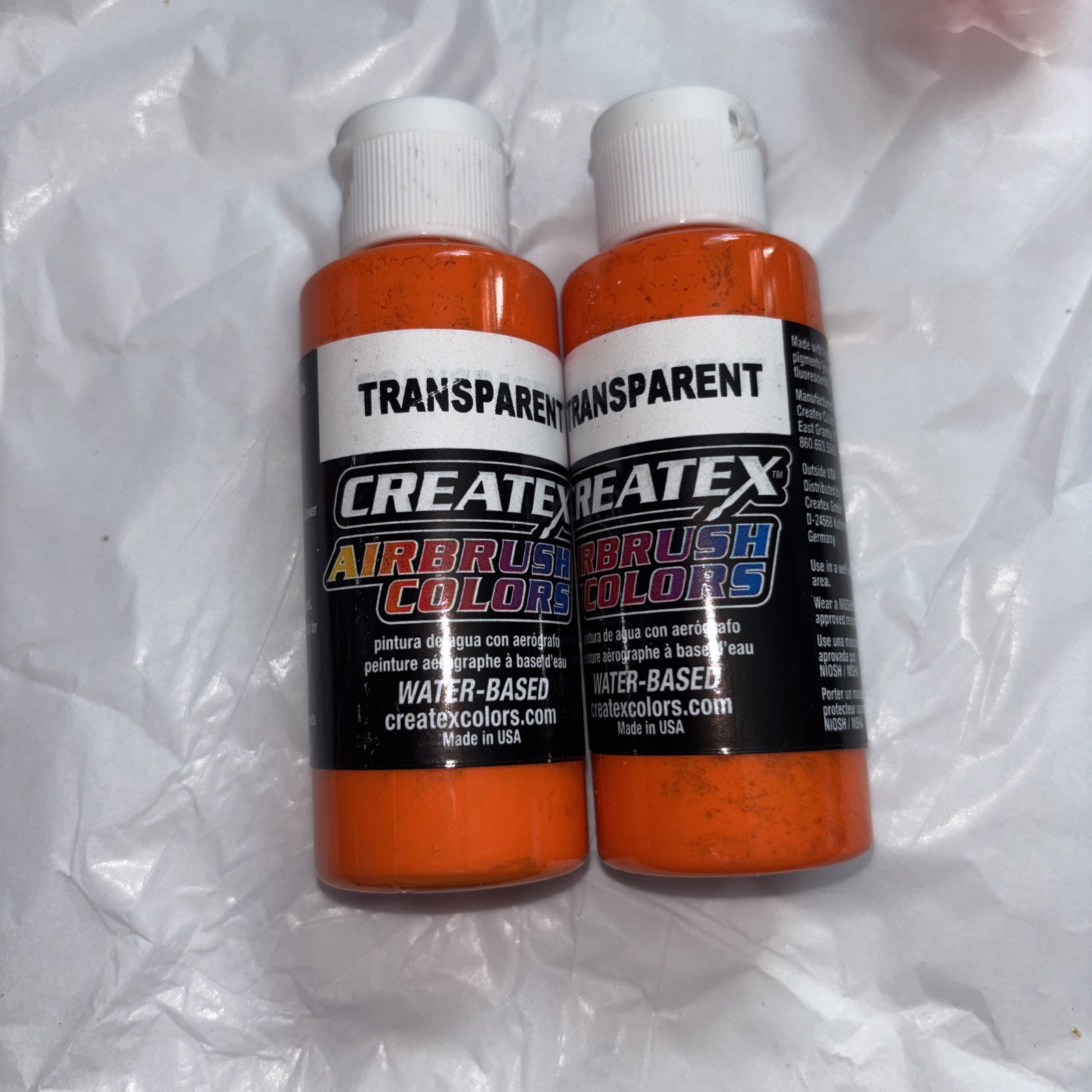 CreateX Airbrush Paint.  60ml (2oz) ORANGE TRANSPARENT (2pk)
