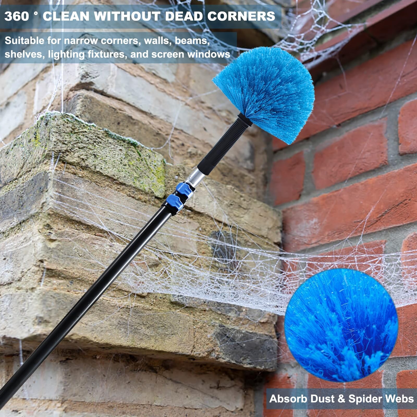 2 Pack Blue Robust Cobweb Duster Head Brush//Superior Twist-On Web Cleaning Tool