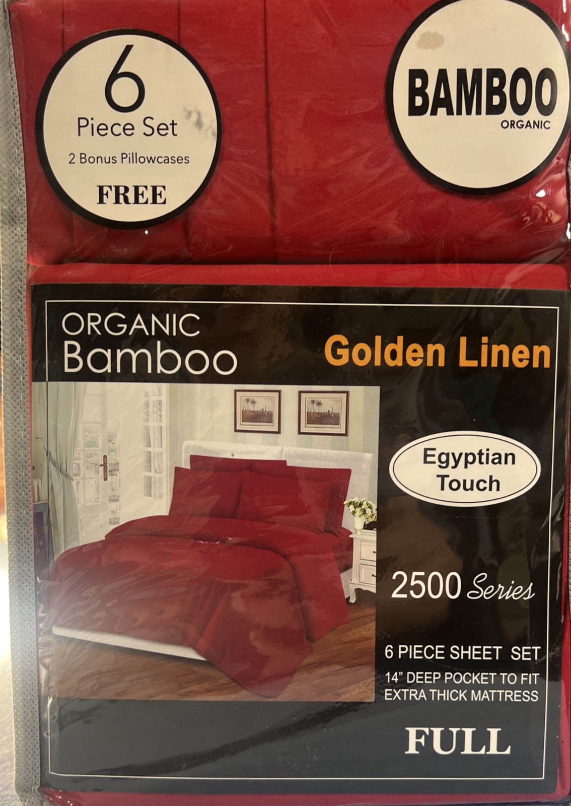 New! 6 Piece Organic Bamboo Full Sheet Set Red Deep Pockets, Egyptian