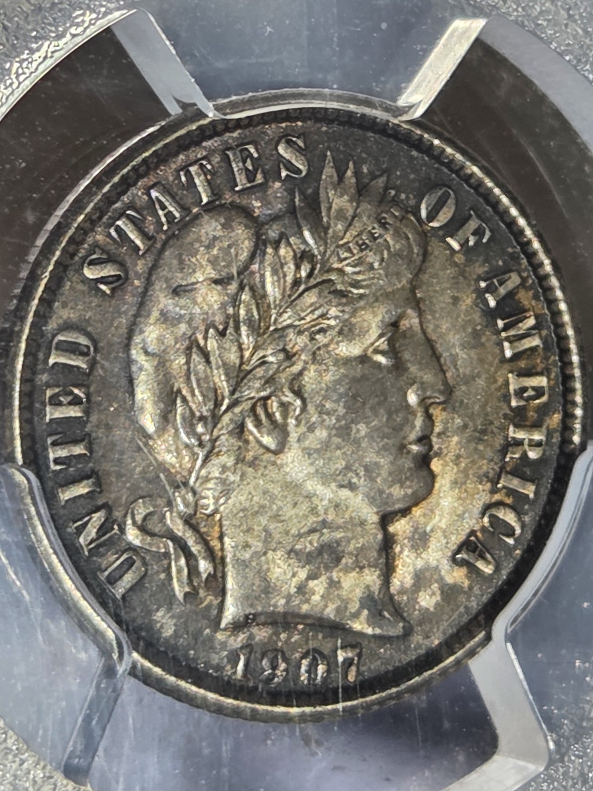 1907 Barber Dime 10c PCGS MS65 Toned