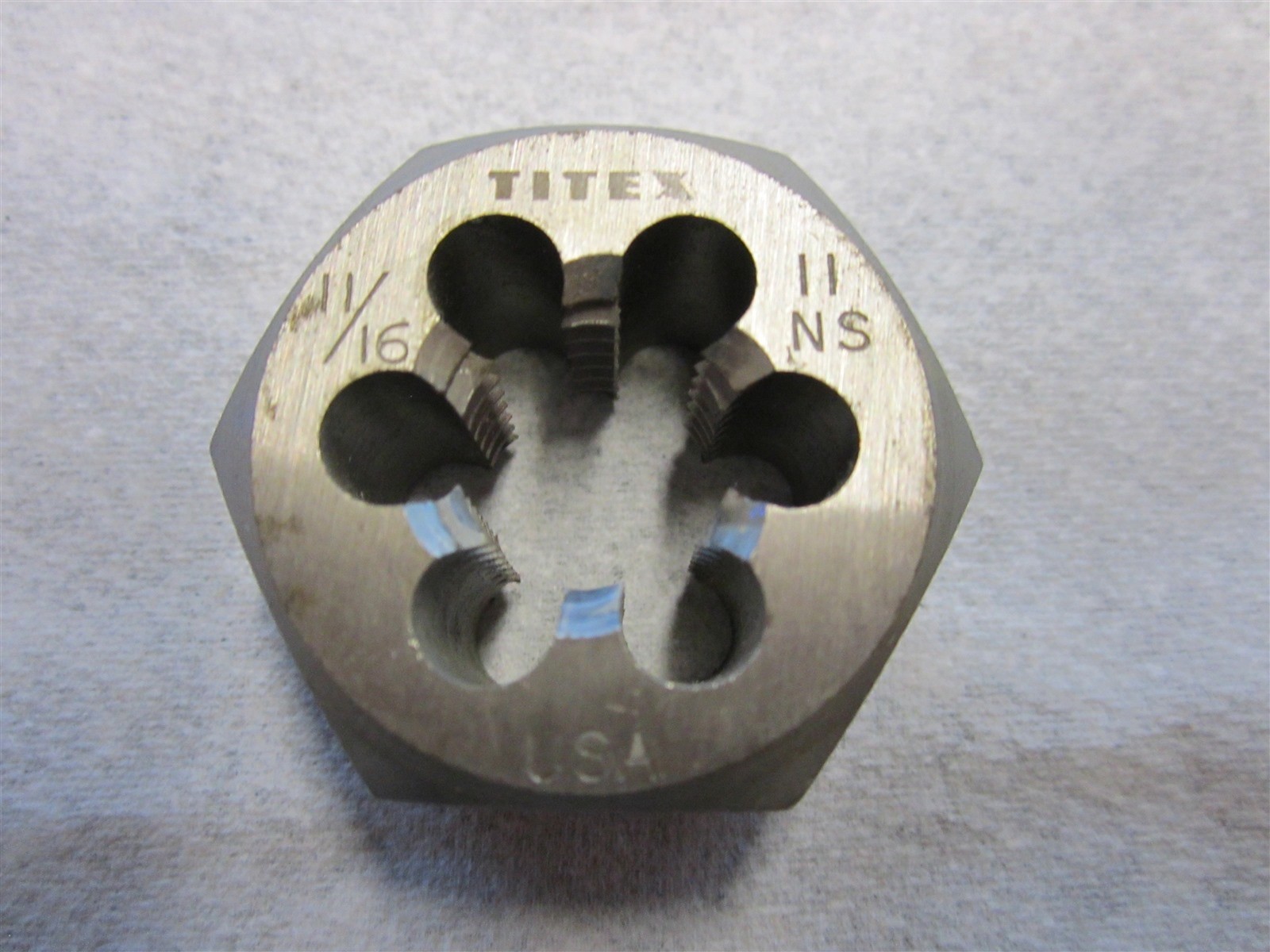 Titex 11/16-11 UNC Hexagon Die 1-7/16" Outer Width High Speed Steel RH Cut