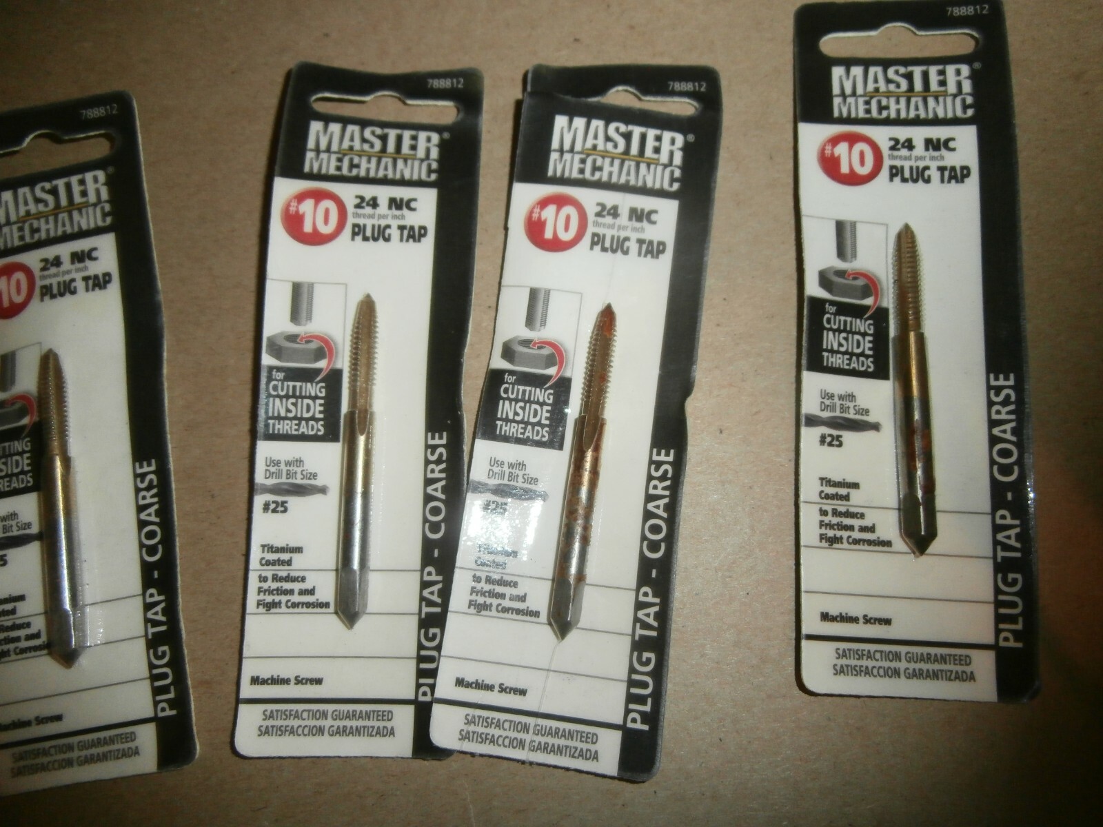 4 New Master Mechanic #10 24NC Plug Tap Titanium Coated 788812