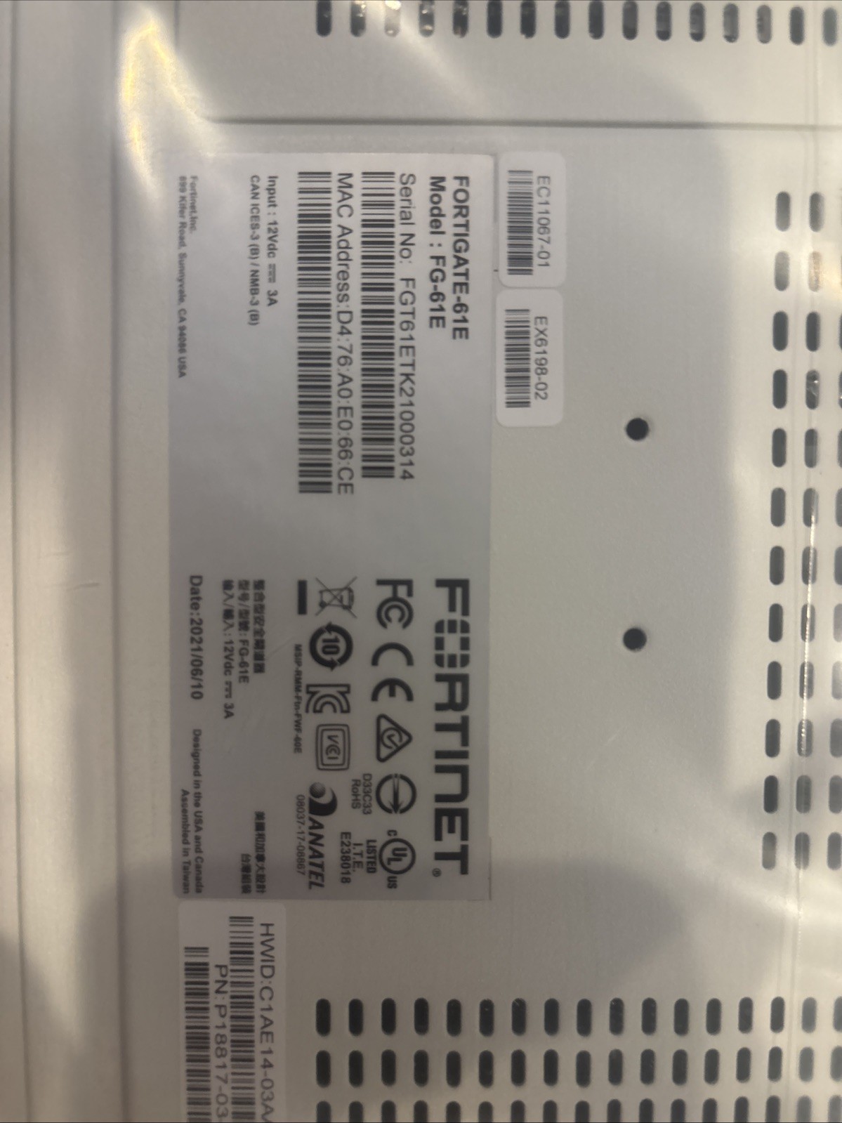 Fortinet FortiGate 61E Network Security/Firewall Appliance w/ 3 Year License