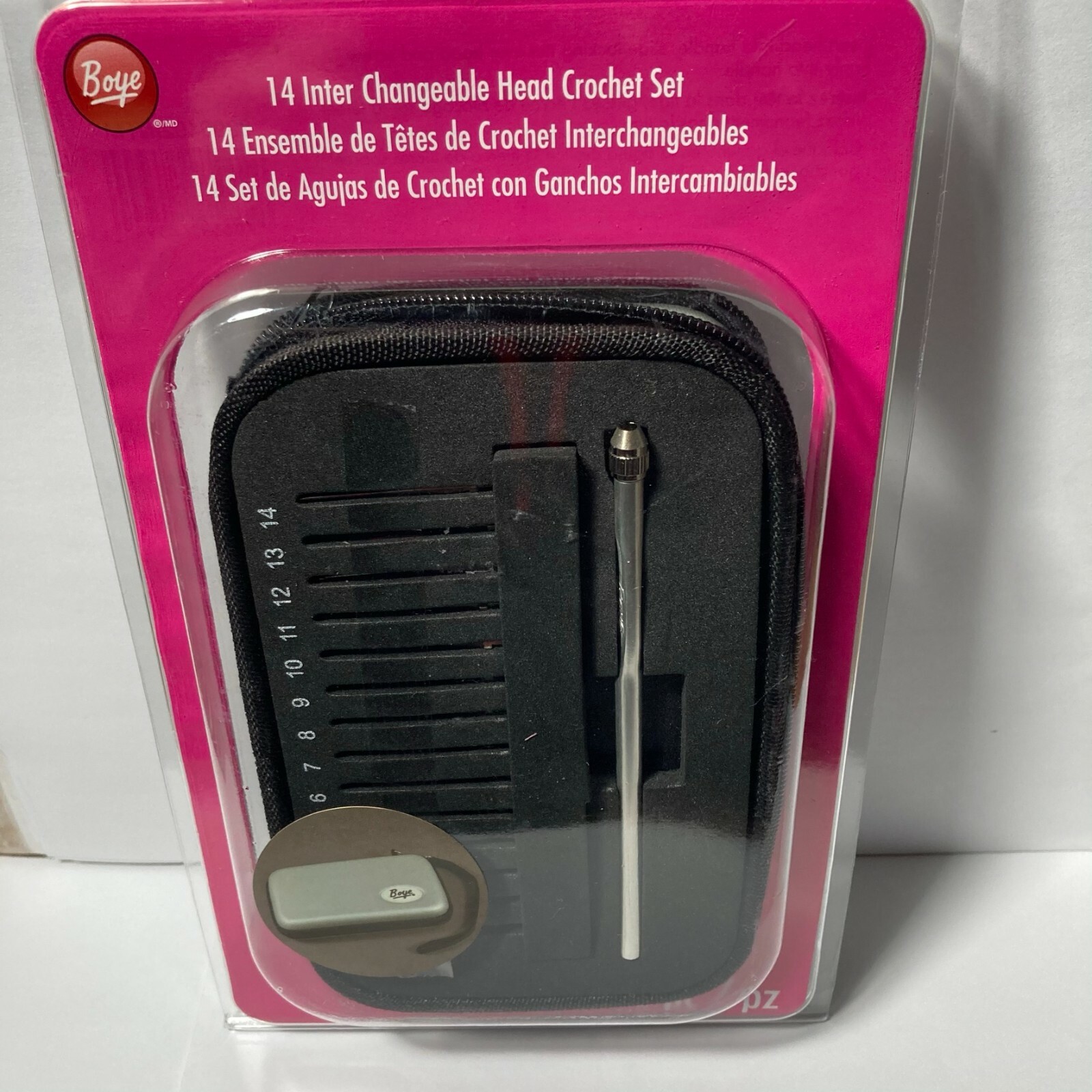 Boye Interchangeable Head Crochet Steel Hook Set Sizes 1 - 14 Zipper Case