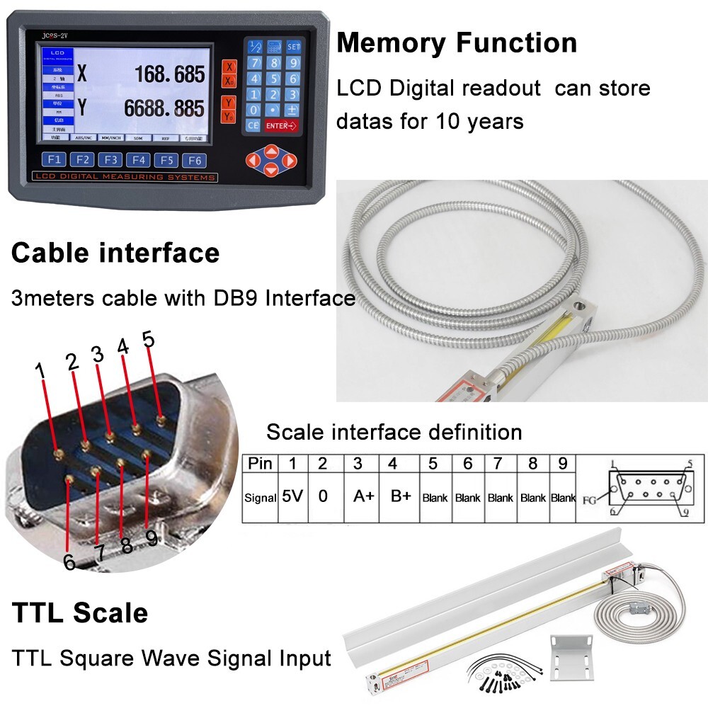 2 Axis LCD Digital Readout for Milling Lathe Machine with Precision Linear Scale