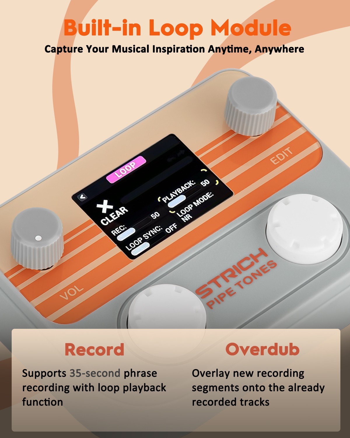 STRICH Pipe Tones Multi Effects Processor for Guitar Bass 8 Effects +Looper Drum