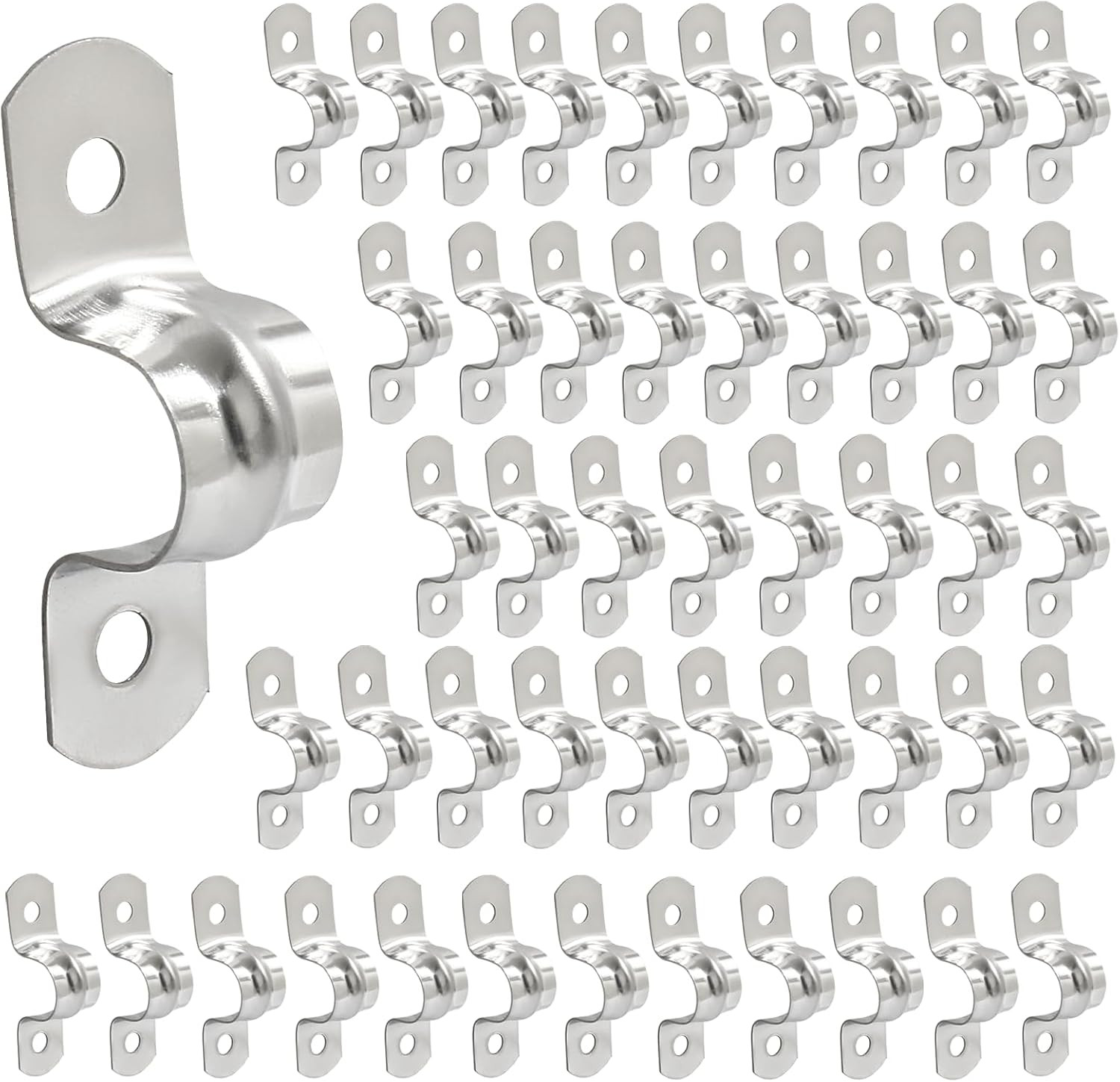 50PCS Stainless Steel Rigid Pipe Strap, M12 1/2" Two Hole Strap U Bracket Pipe C