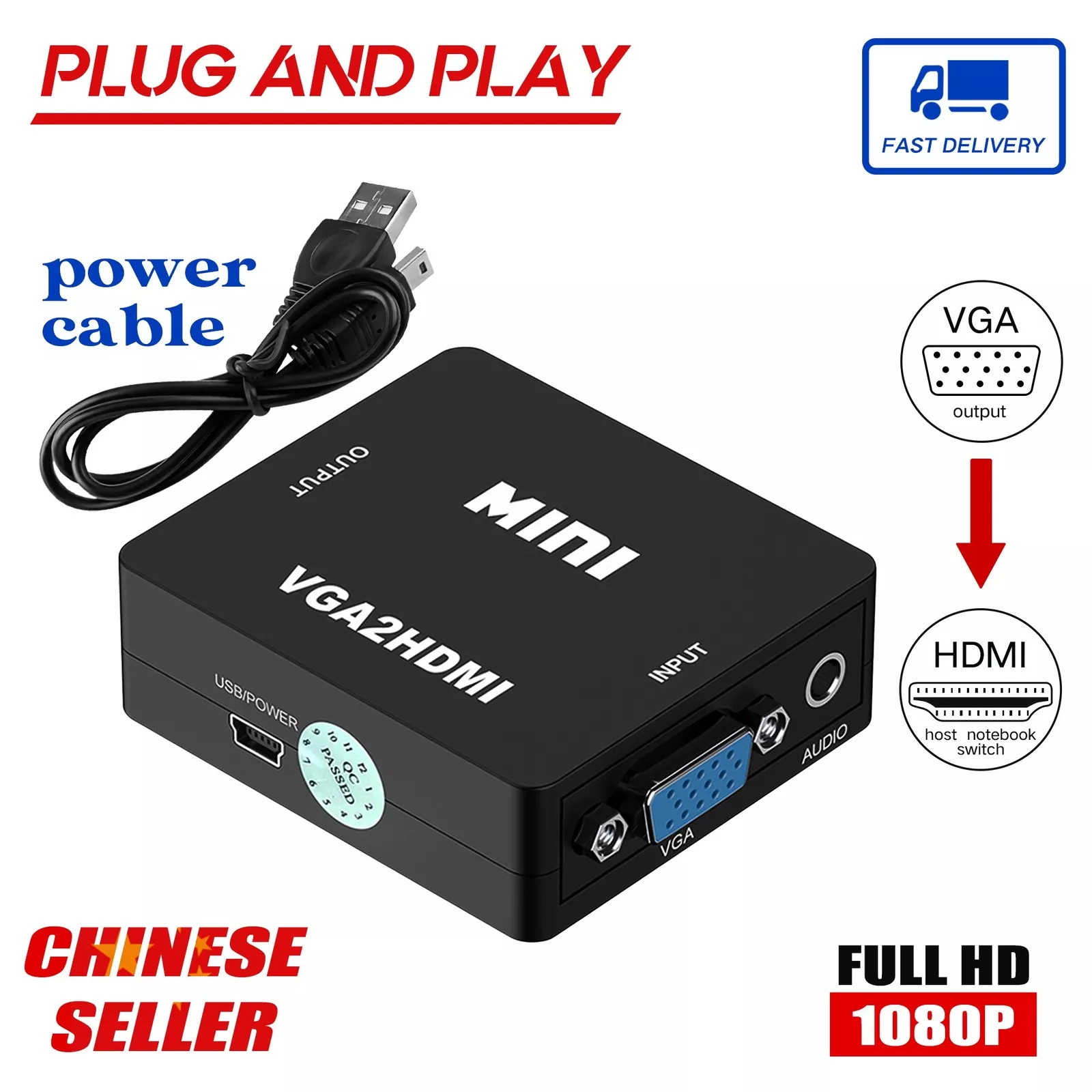 VGA to HDMI FHD 1080P Mini New VGA to HDMI Audio Video Converter Adapter