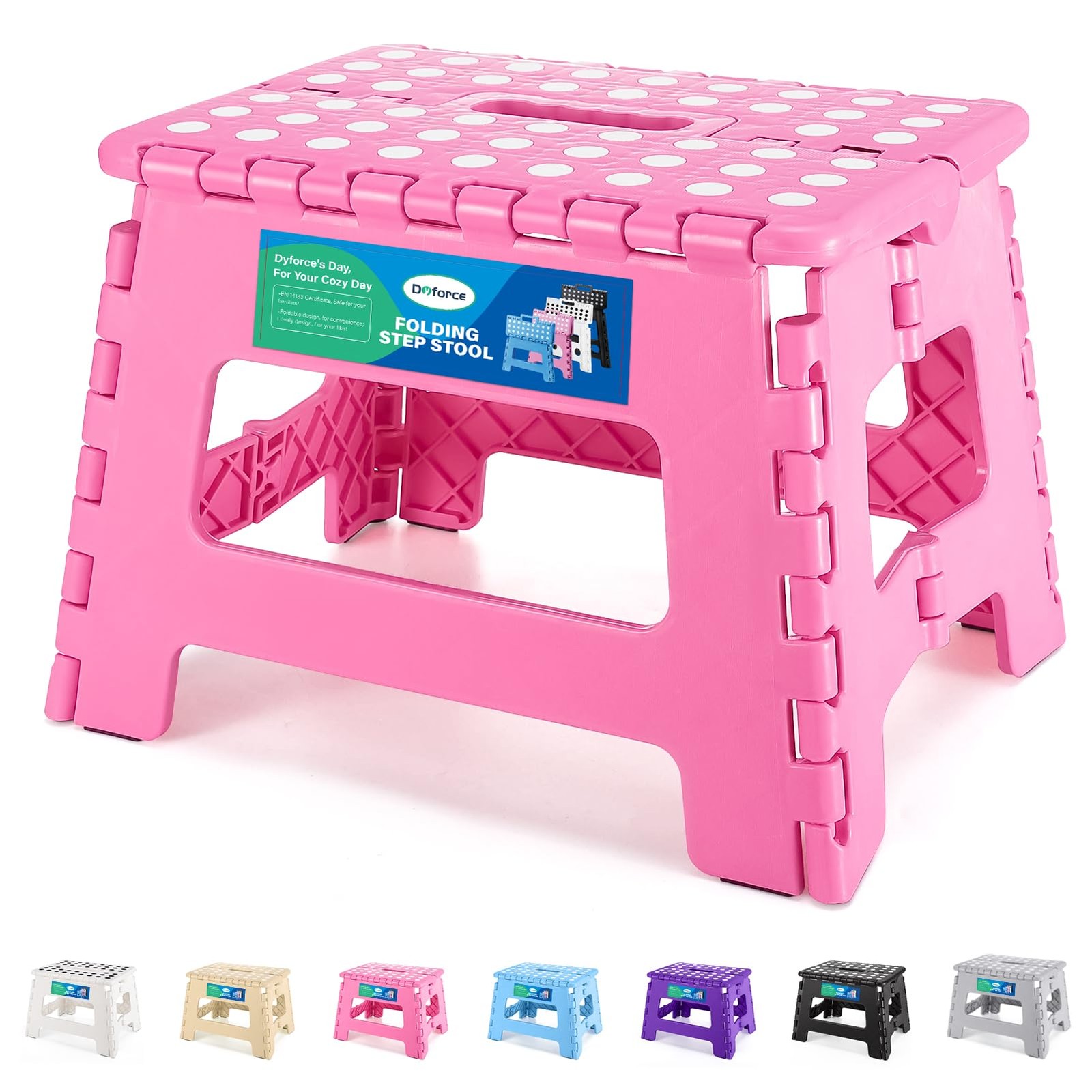 Folding Step Stool 9 Inch Heavy Duty Adult Kids Foot 300 Lbs Capacity Pink