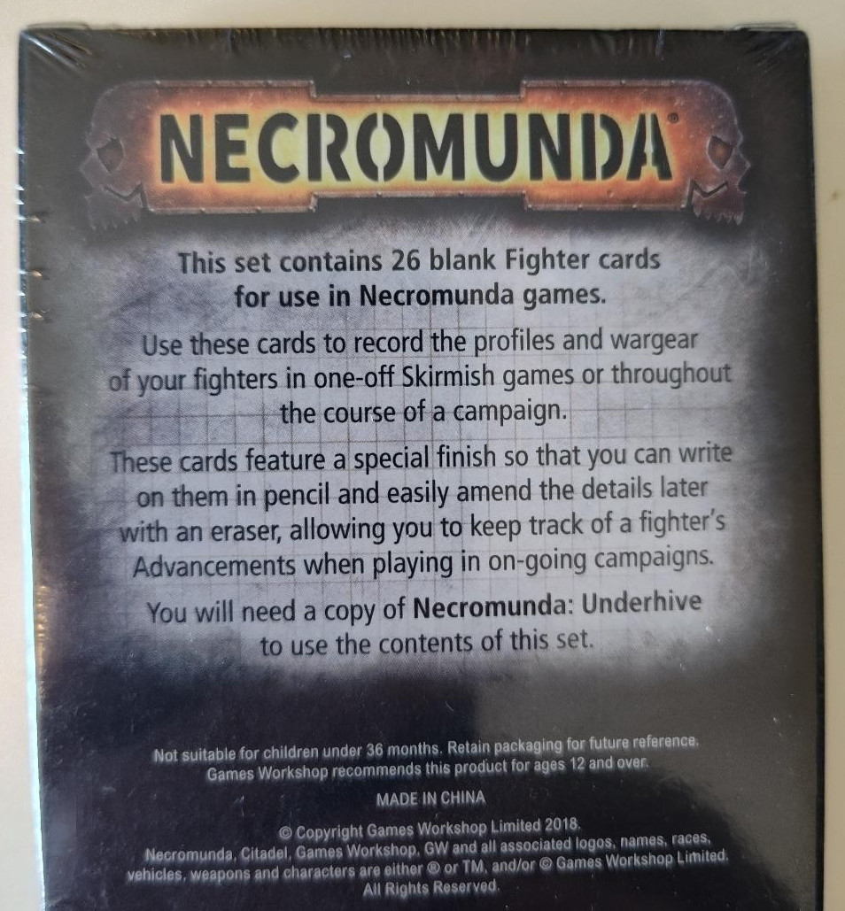 Necromunda Blank Fighter Cards - Games Workshop (2018) - Sealed