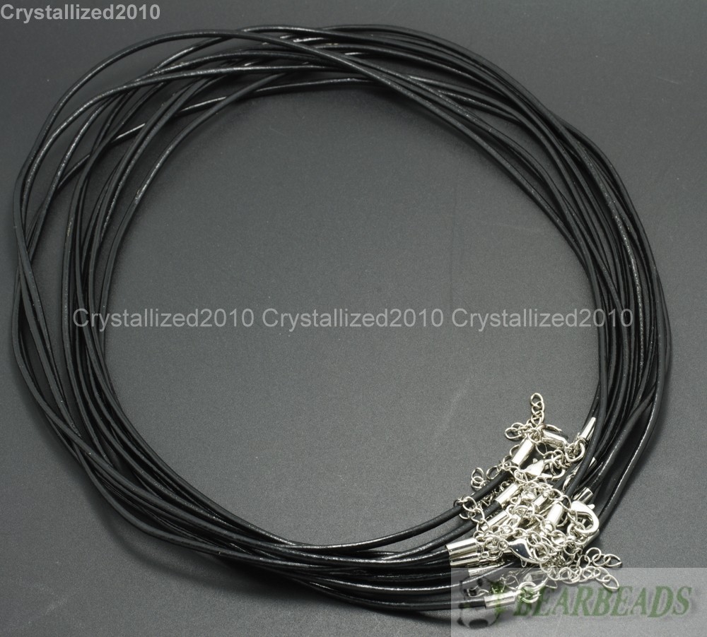 Genuine Leather Round Thong Necklace Cord Thread Silver Plated Lobster Clasp