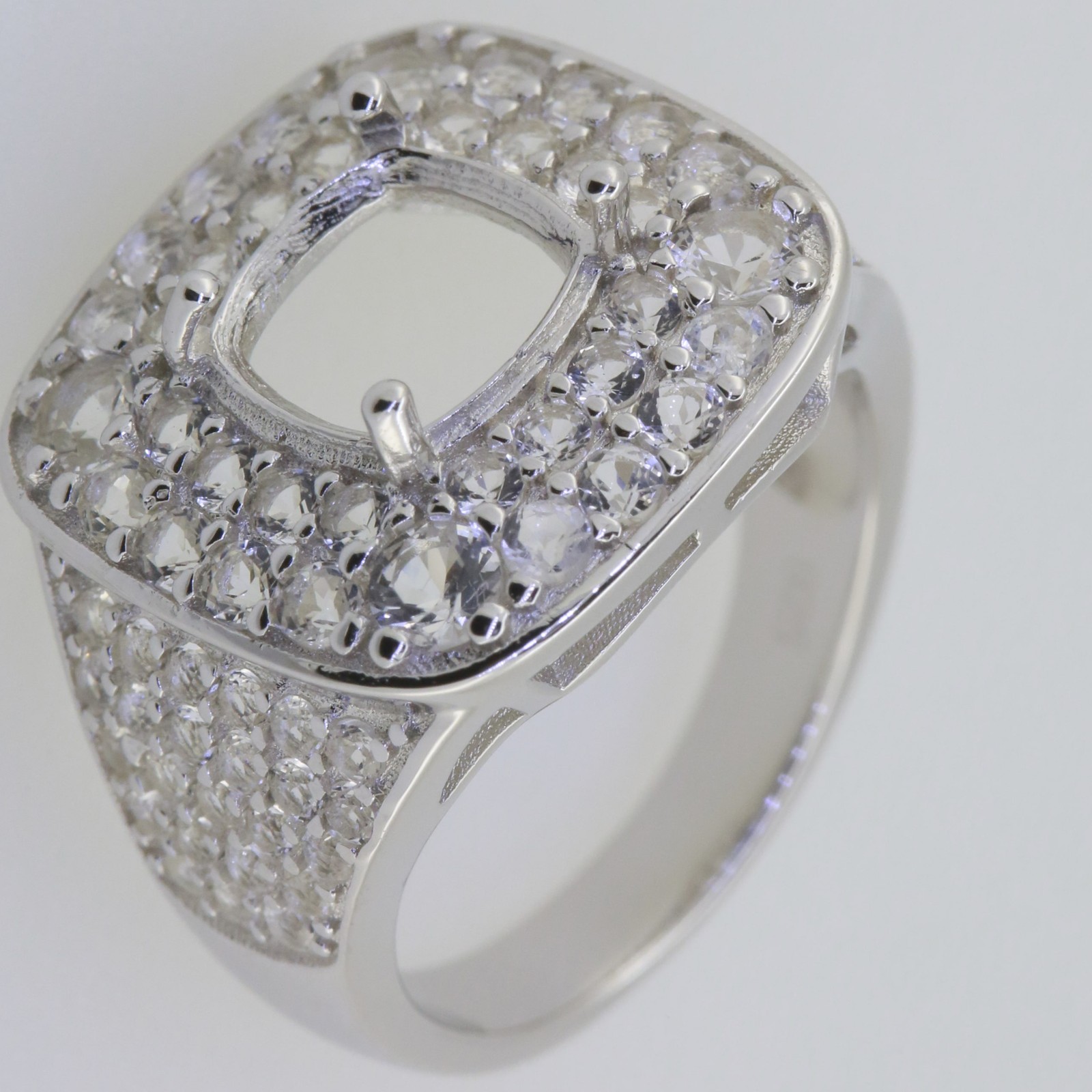 Sterling Silver Semi Mount Ring Setting Cushion CU 8x8mm Double Halo