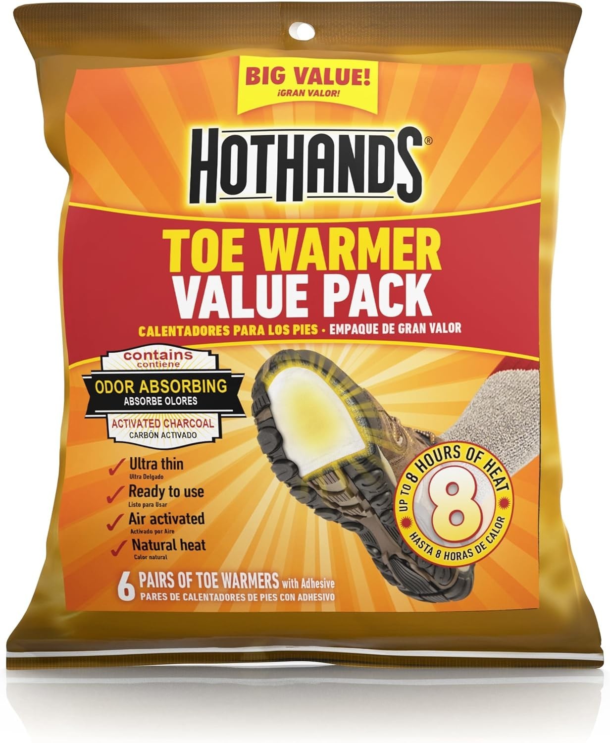 Natural Heat Toe Warmers - 6 Pairs, Perfect for Hiking & Outdoor Activities