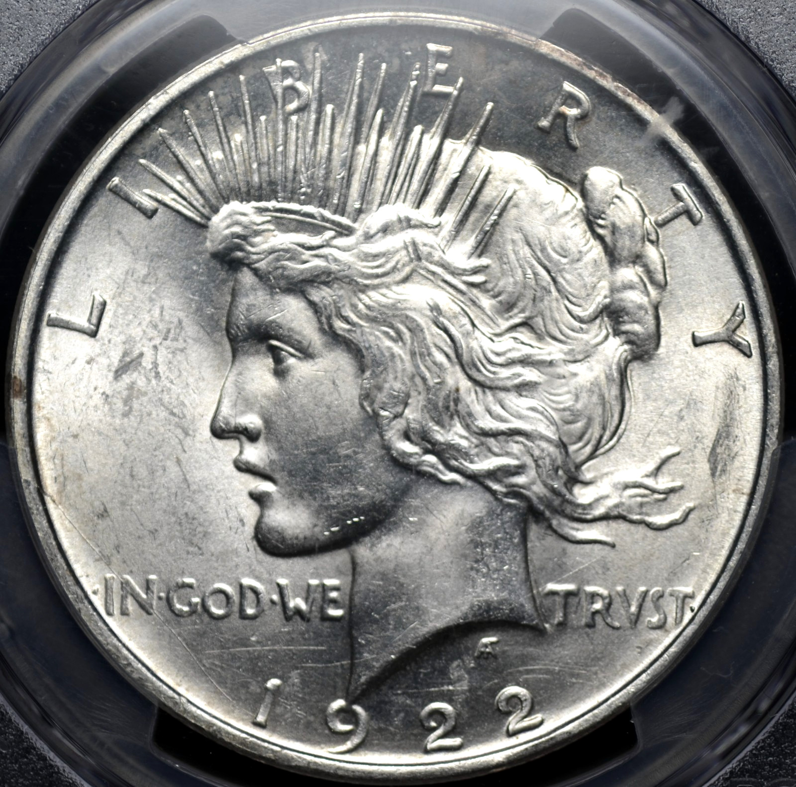 1922 D PEACE DOLLAR PCGS MS 63 PUFFY, GLOWING WHITE SILVER SATIN AND VERY WELL