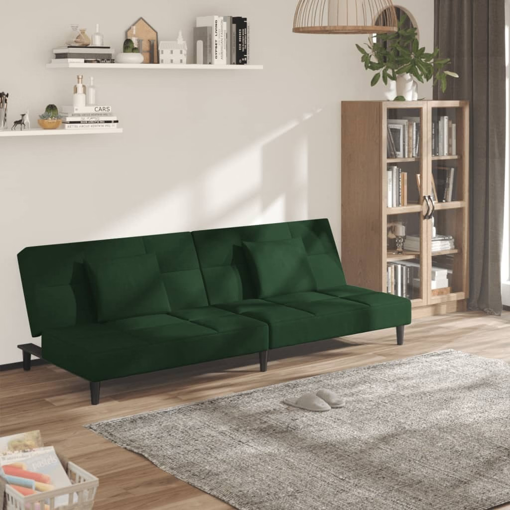 Sofa Bed Dark Green Velvet, Wood, Plastic, Foam 2-seater