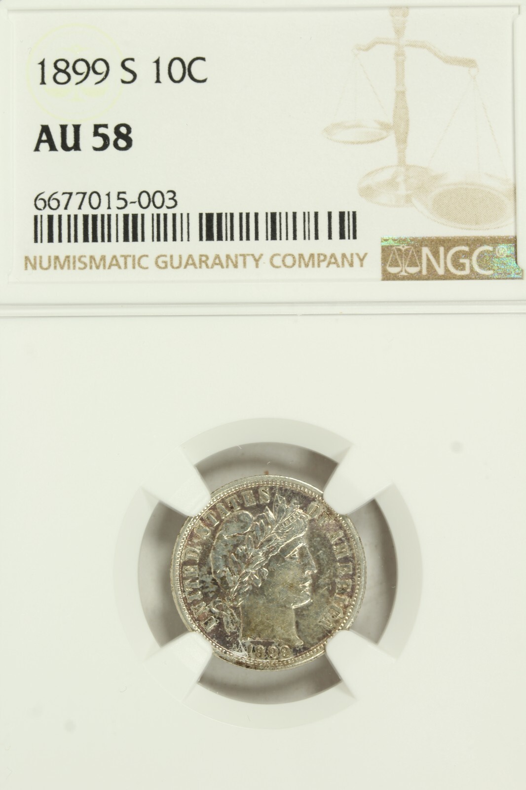 1899-S Barber Dime : NGC AU58