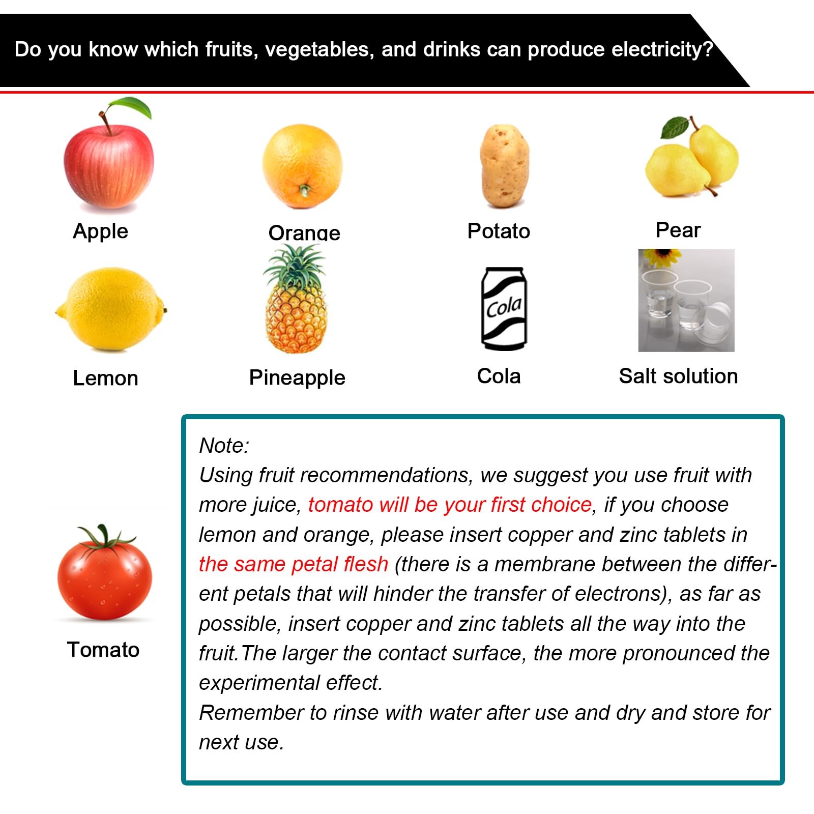 Fruit Battery Science Experiment Kit for DIY School Home Teaching Equipment, ...