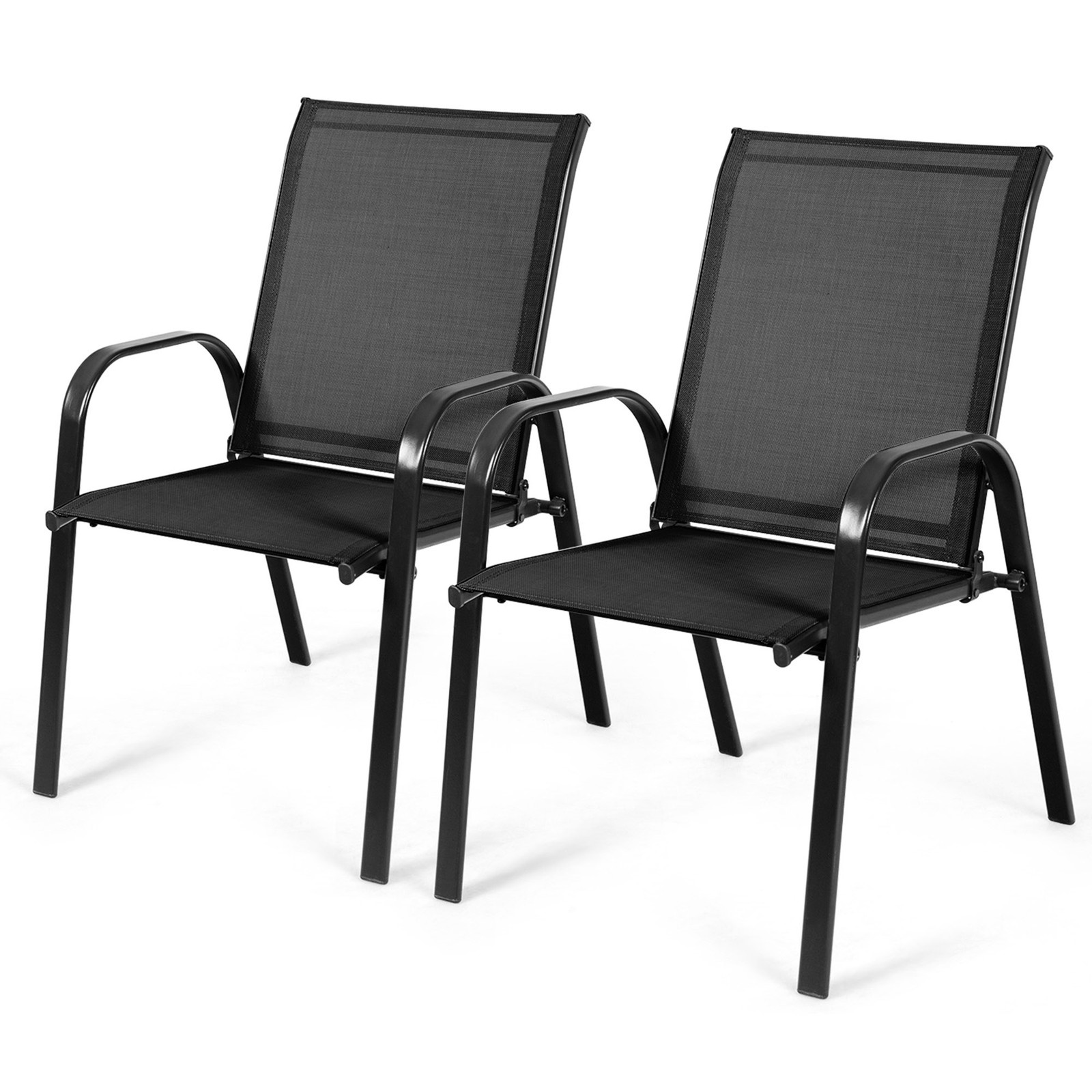 Set of 4 Patio Chairs Dining Chairs w/ Steel Frame Yard Outdoor Black