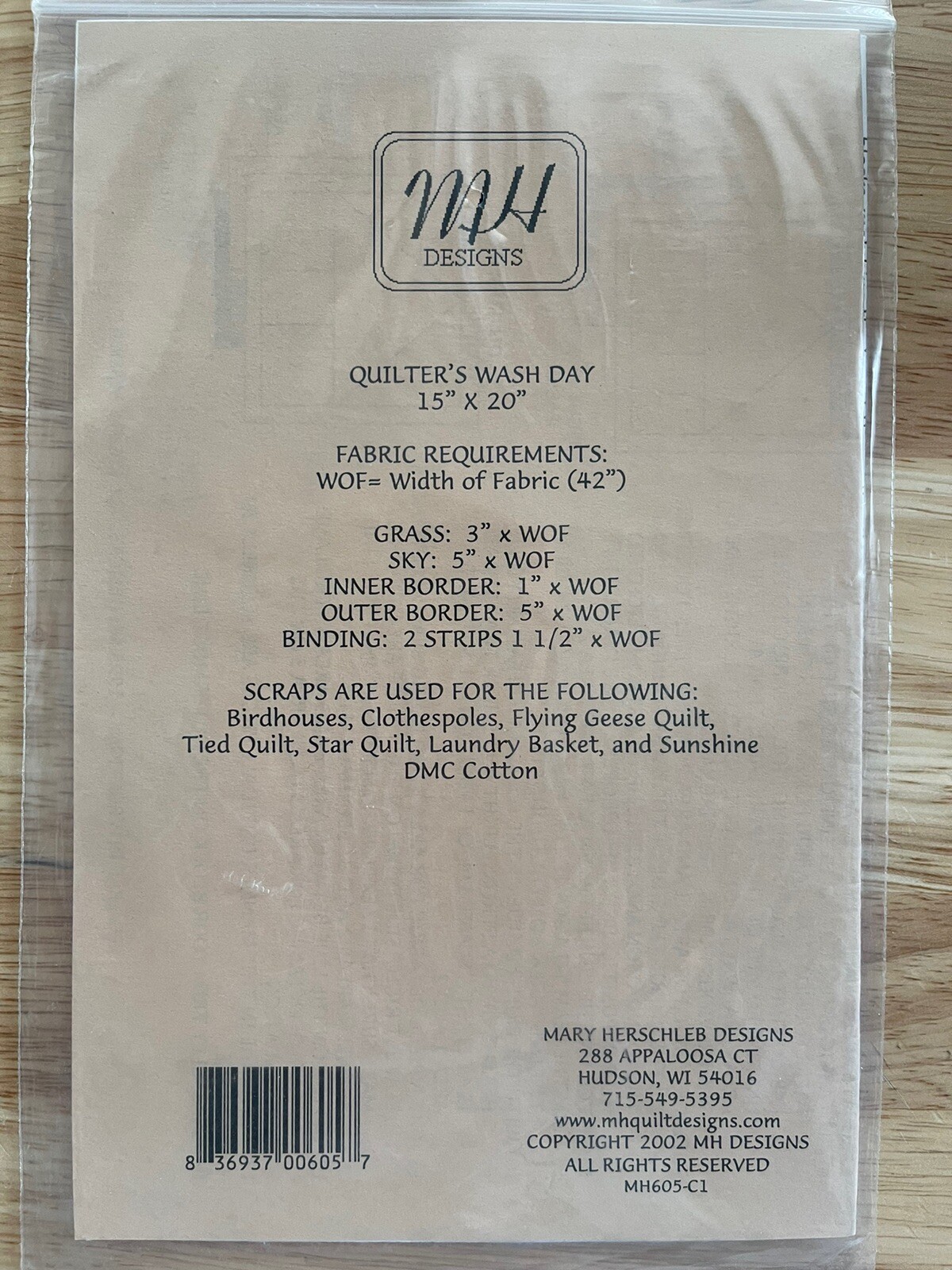 Quilt Pattern: "Quilter’s Wash Day” by MH Designs A Paper Foundation Pattern