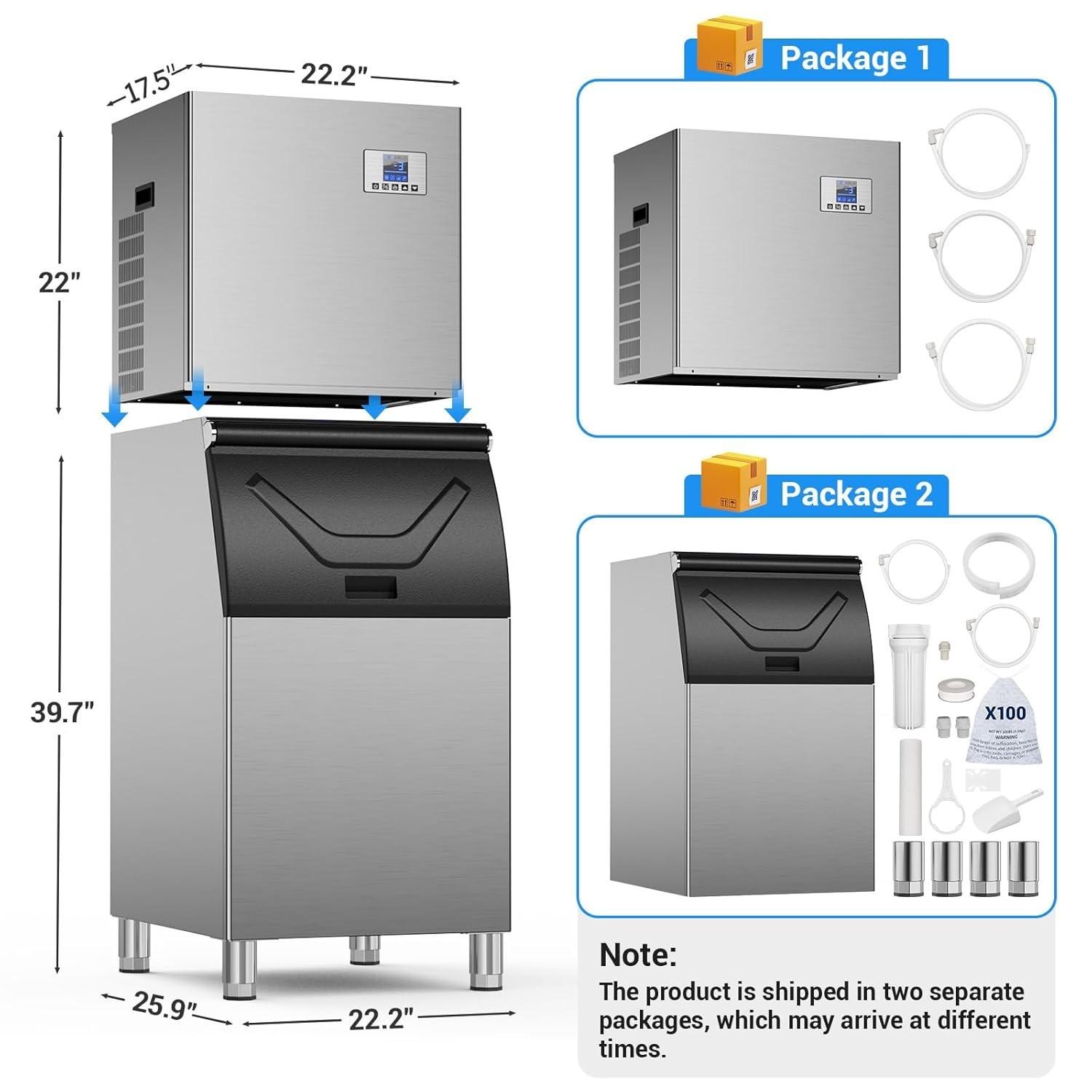 680lbs/24H Commercial Ice Maker Machine 1030W SECOP Compressor Large Storage Bin