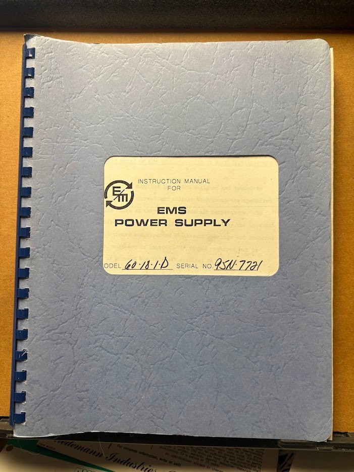Electronic Measurements Inc Instruction Manual EMS Power Supply 60-18-1-D EMI