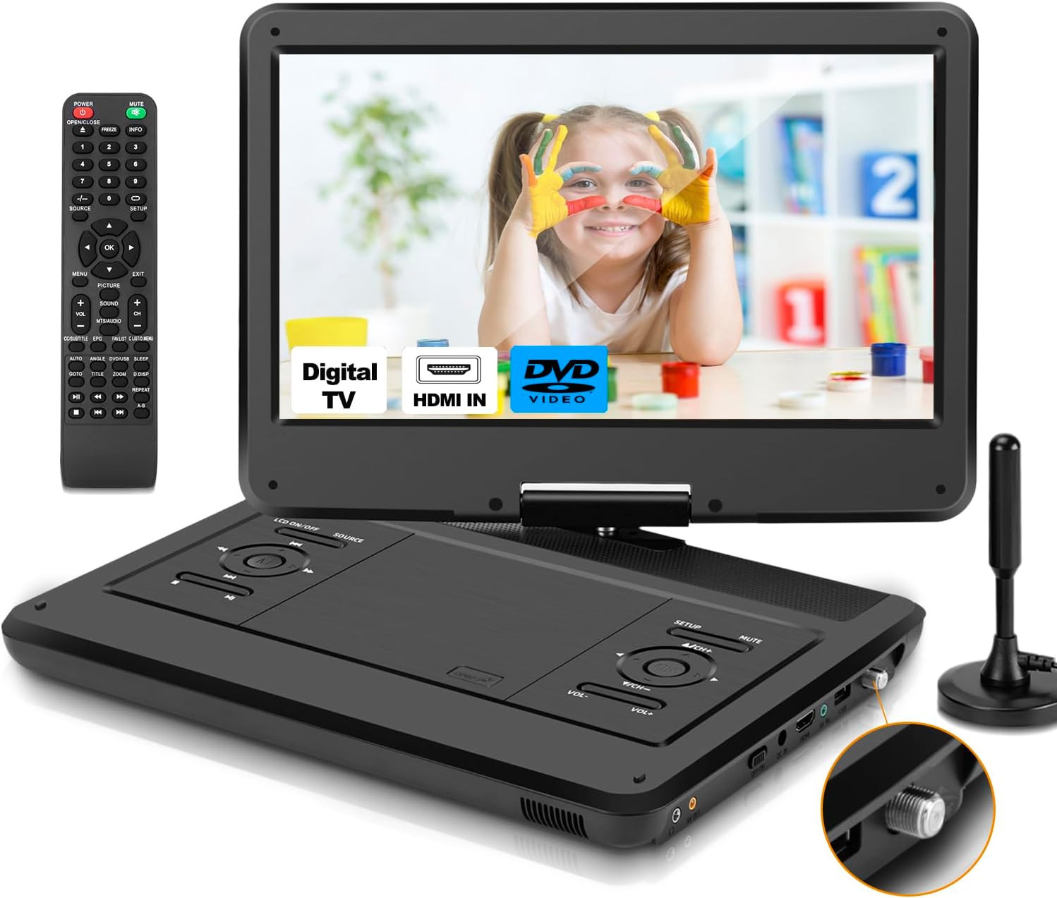 16.5" Portable TV/DVD Player Combo with 14.0" Large HD Swivel Screen and Digital