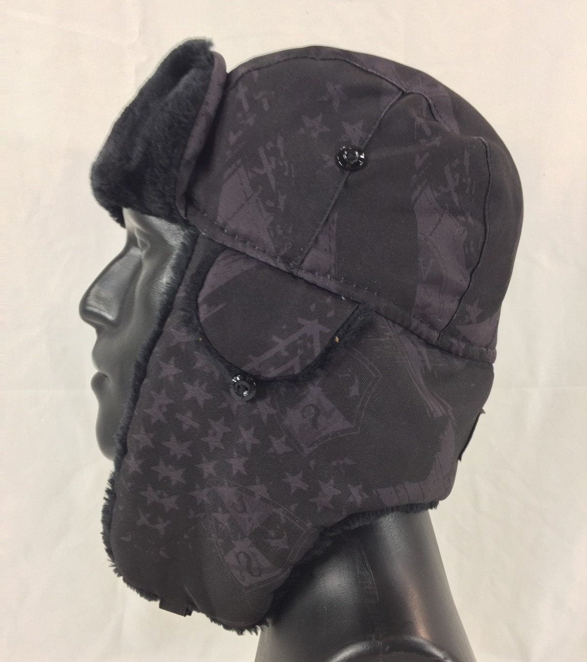 Salt Armour SA Trapper Hat Fur Lined Black Blackout American Flag One Size