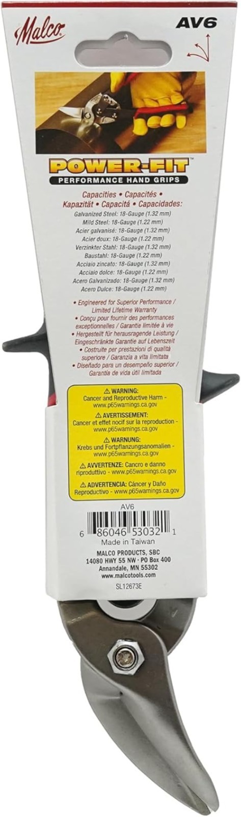 AV6 Left Offset Aviation Snip with Ergonomic Red Grip - Precision Cutting Tool