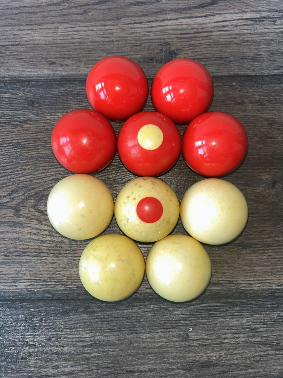 Regulation Size 4.9 Oz. Set of 10 Red & White Bumper Pool Balls Billiards - Vtg