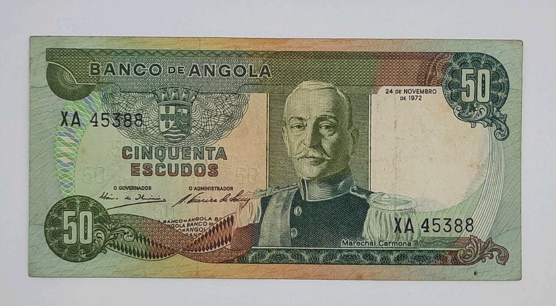 1972 Banco De Angola - 50 Angolan Escudos Banknote Serial No. XA 45388