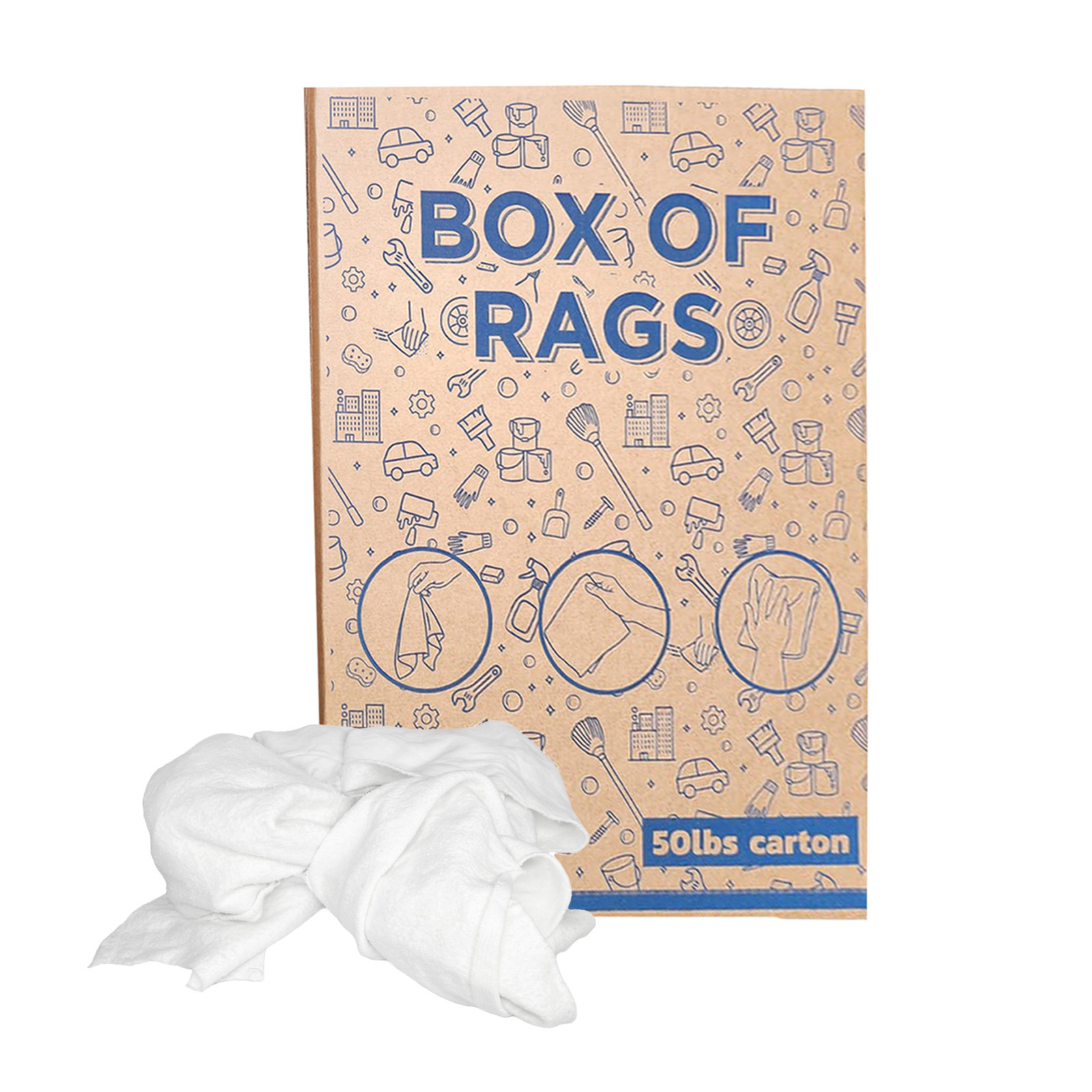 White Fleece cotton Cleaning Rags - 50 lbs. Box - Multipurpose Cleaning