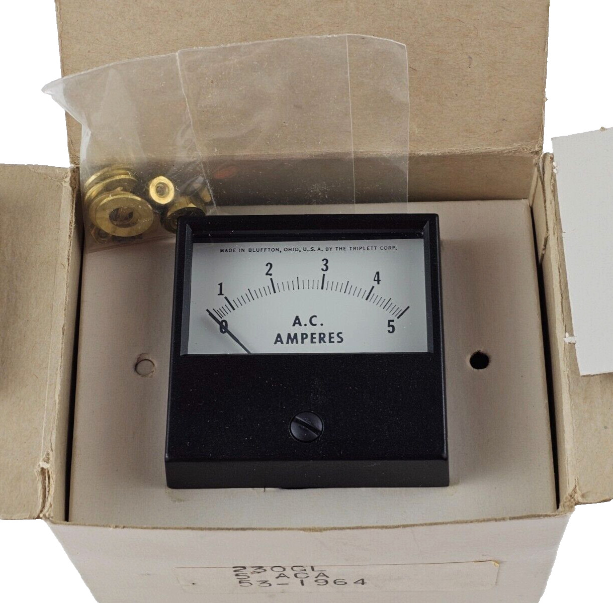 NEW Triplett Corp 230GL Analog Panel Meter, 0-5 Amp Range, Stud Mounting