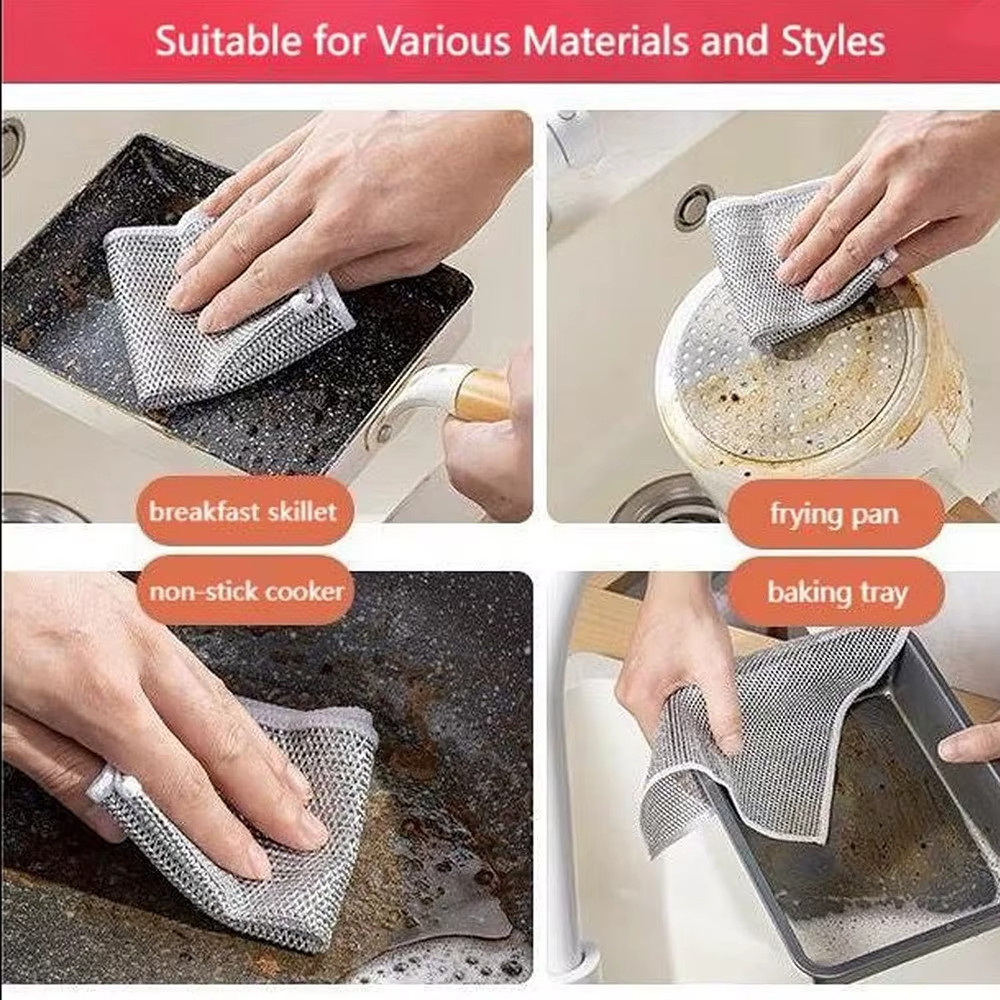 6 Pcs Multifunctional Non-Scratch Wire Dish Cloth Mesh Knit Cleaning Cloth
