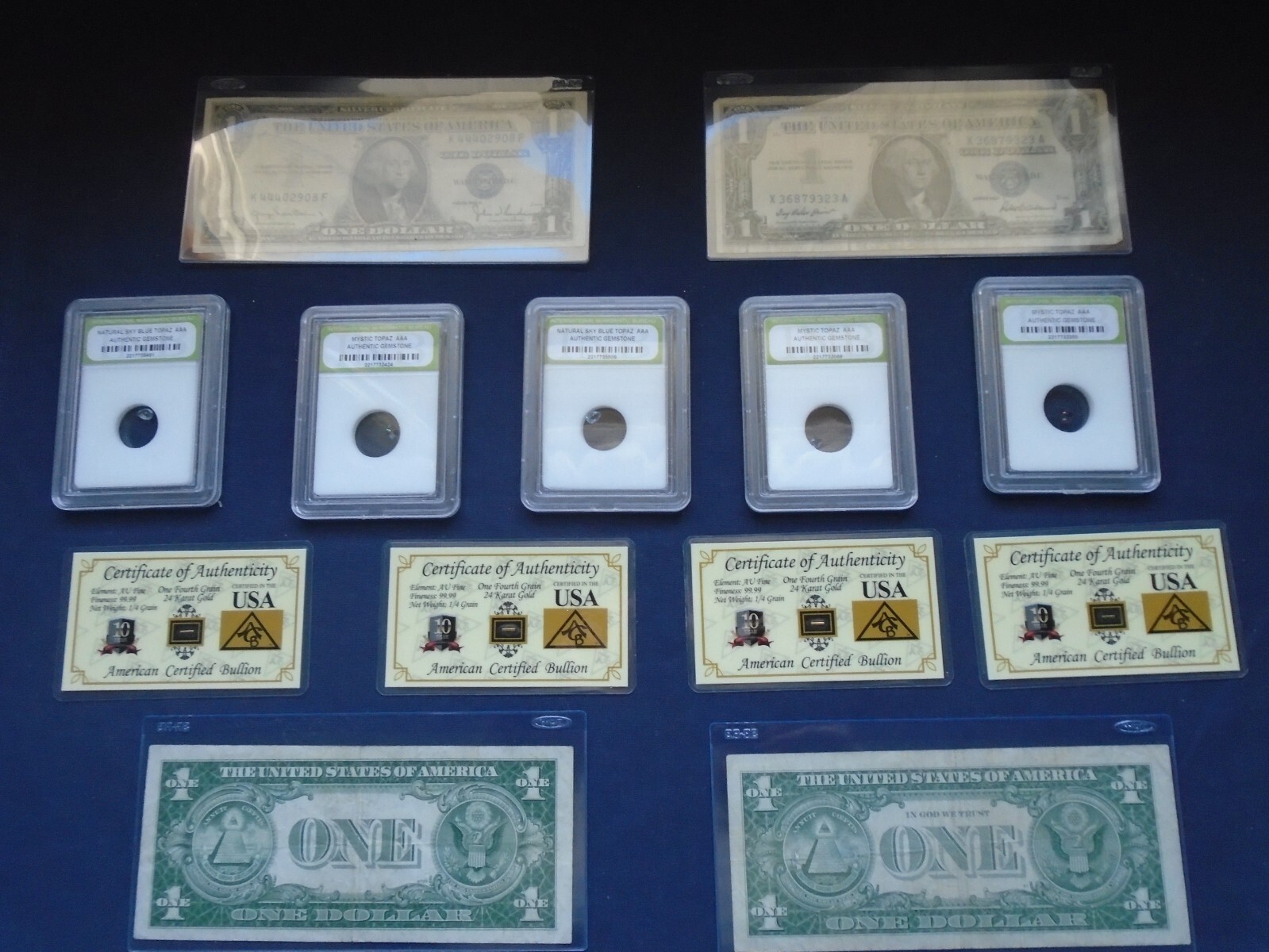 ☆ 3 PC.LOT-CERTIFIED TOPAZ GEM - GOLD AND SILVER CERTIFICATE-ESTATE  SALE☆