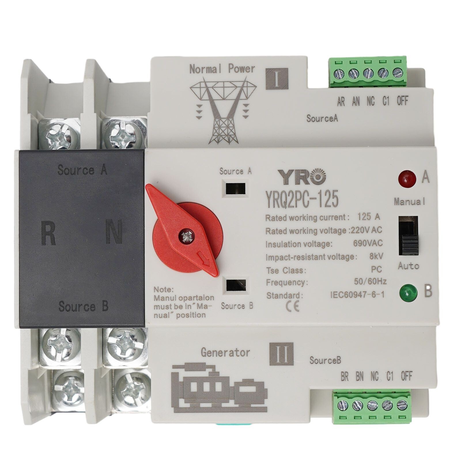 2P 125A Dual Power Automatic Transfer Switch Fit Generator Changeover Switch