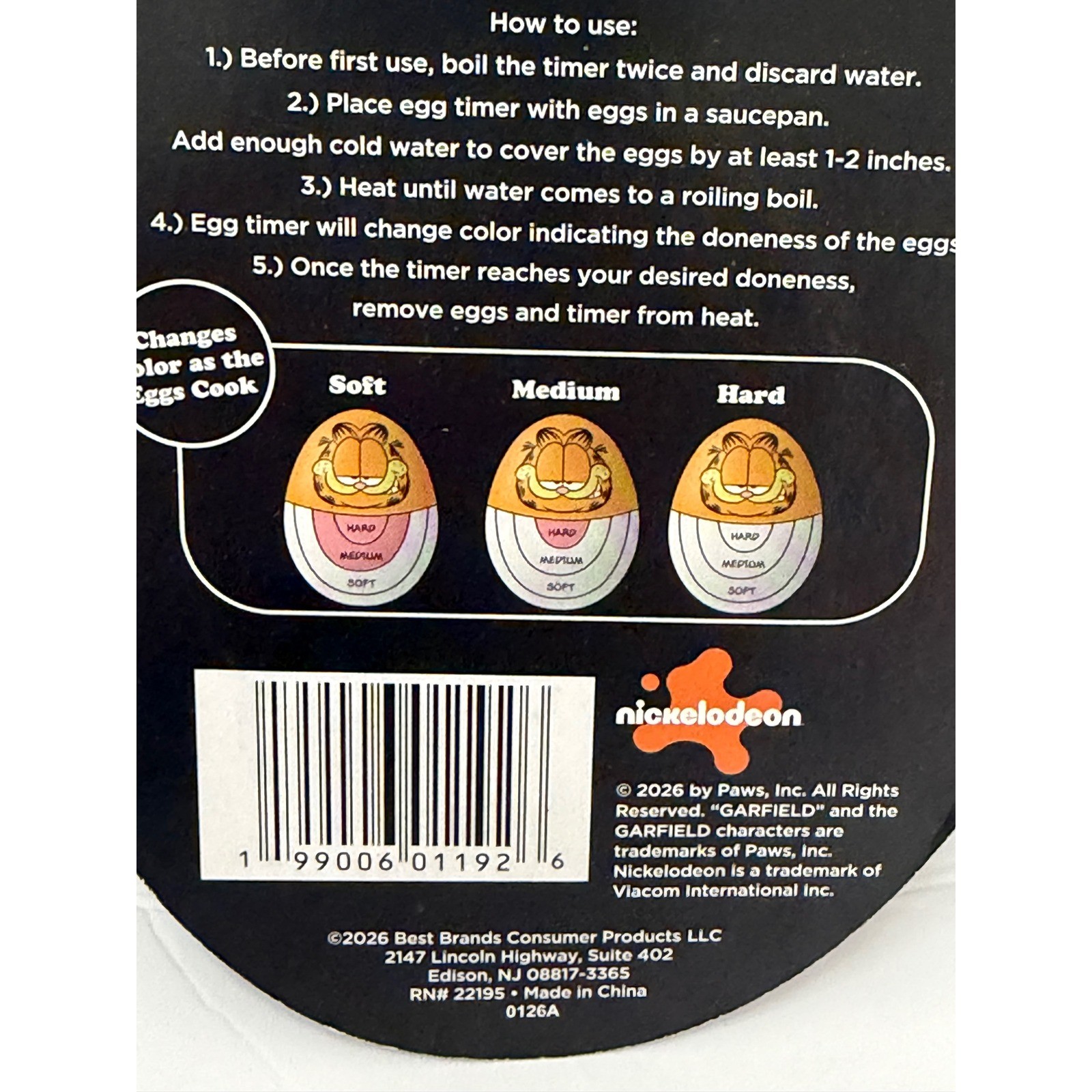Nickelodeon Garfield Color Changing Egg Timer Soft Medium Hard Boiled New