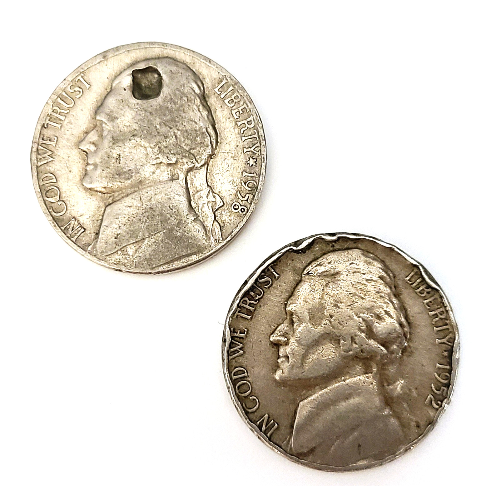 Unusual Errors 1950s Jefferson Nickels "Headshot" Strike Through & Rippled Rim