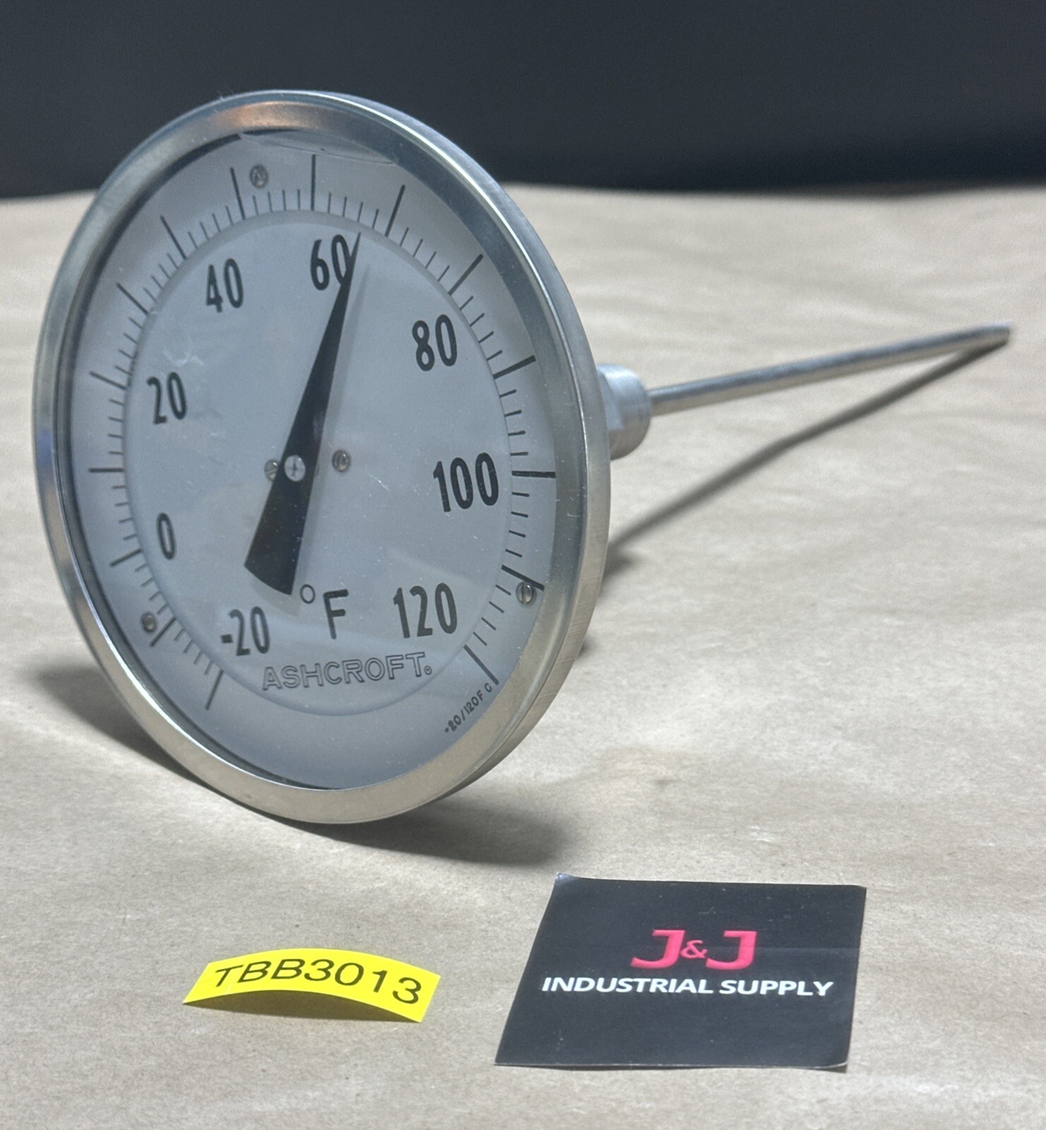 NEW SURPLUS Ashcroft -20/120°F Bi Metal Thermometer 5” Dial, 9” Probe + WARRANTY