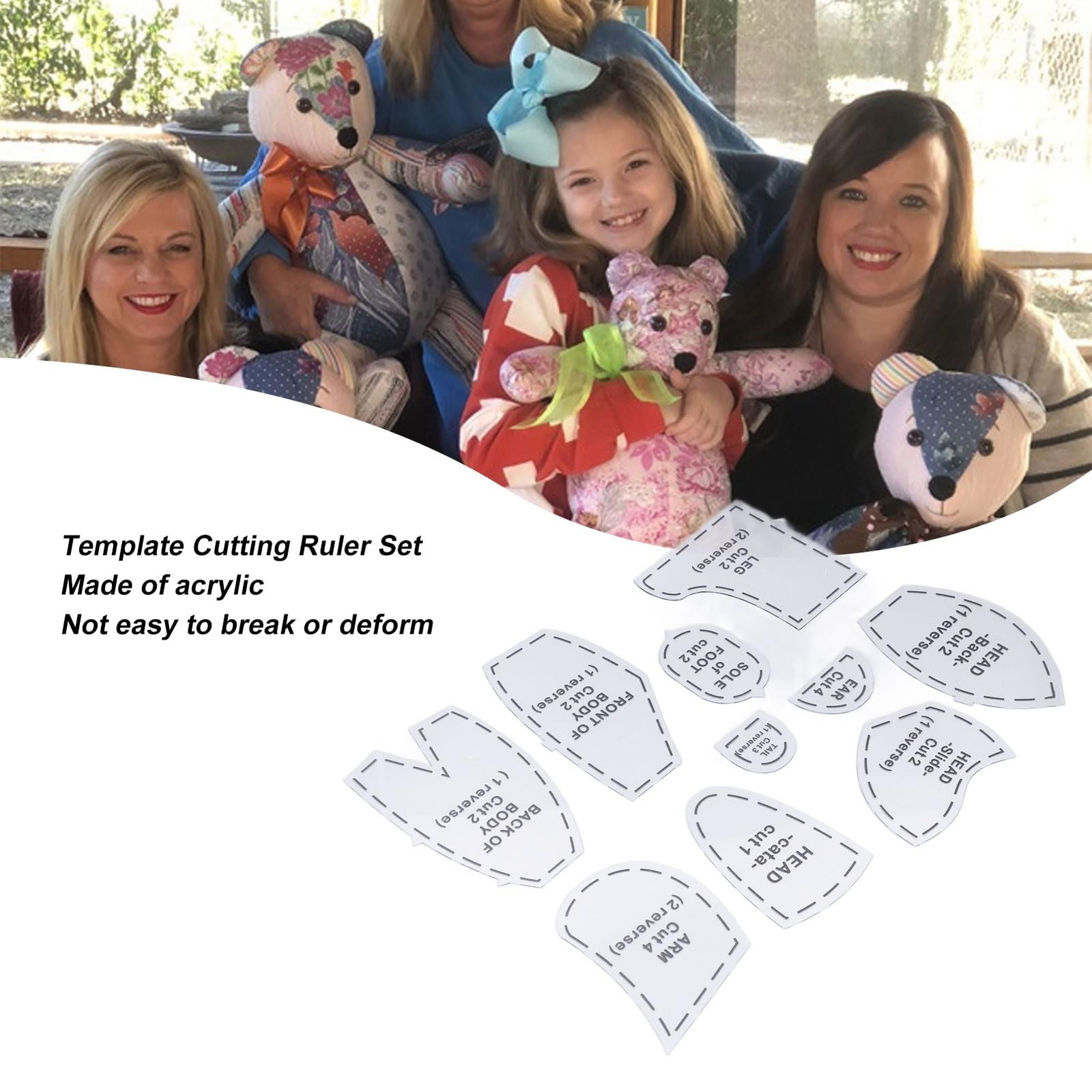 10 Pcs Memory Bear Sewing Patterns Template Memory Bear Acrylic Template Rule...
