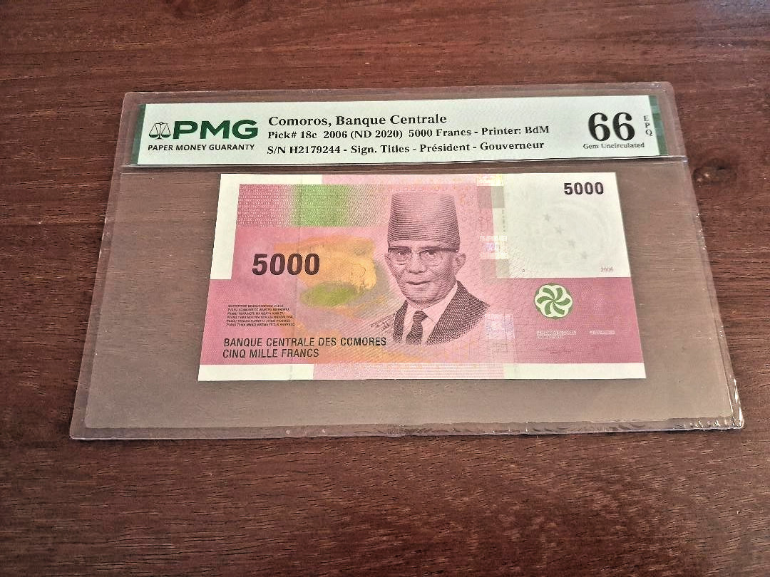 2006 (ND 2020) Comoros 5,000 Franc P-18c. PMG 66 EPQ.