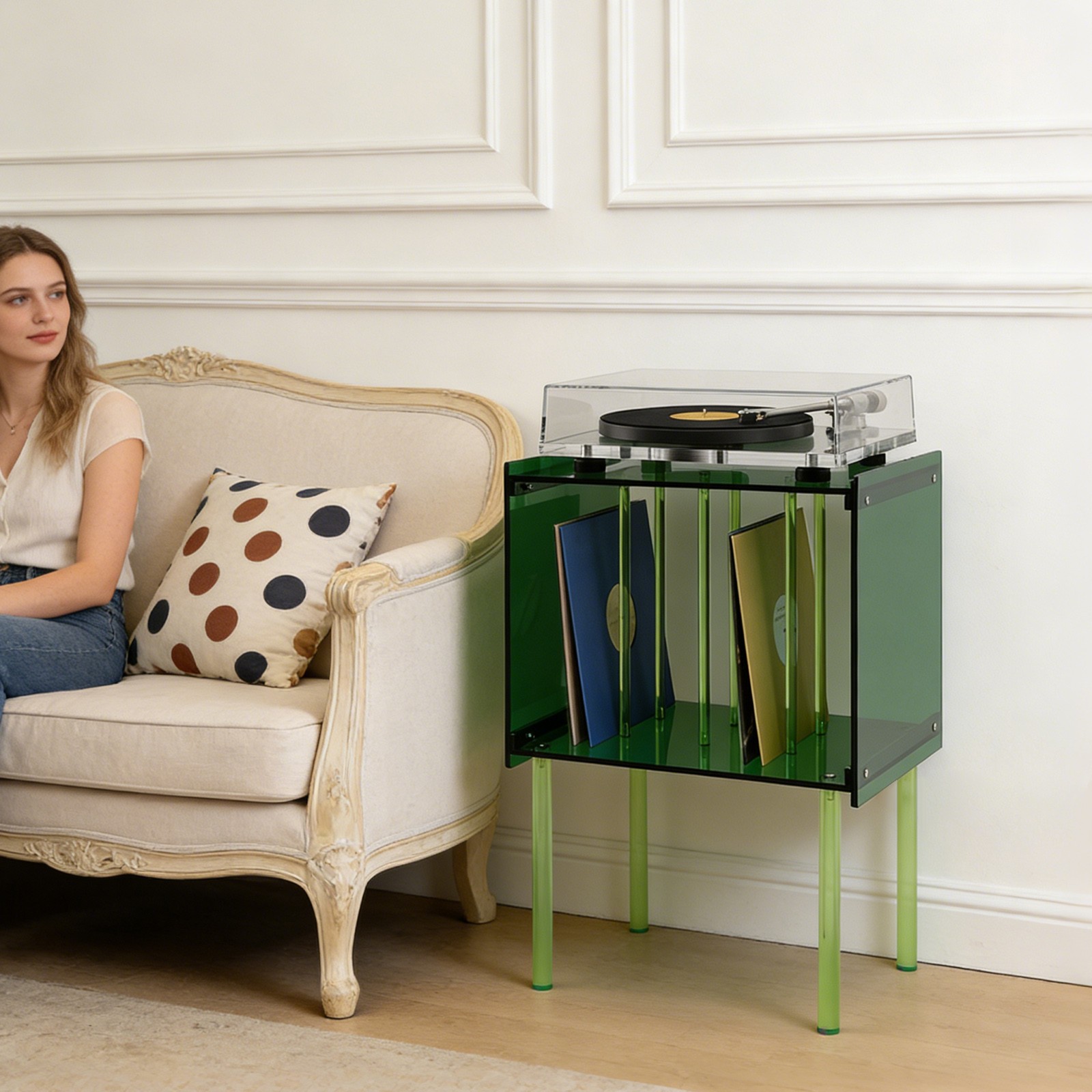 Record Player Stand with Storage Acrylic Side Table Acrylic Record Player Stand
