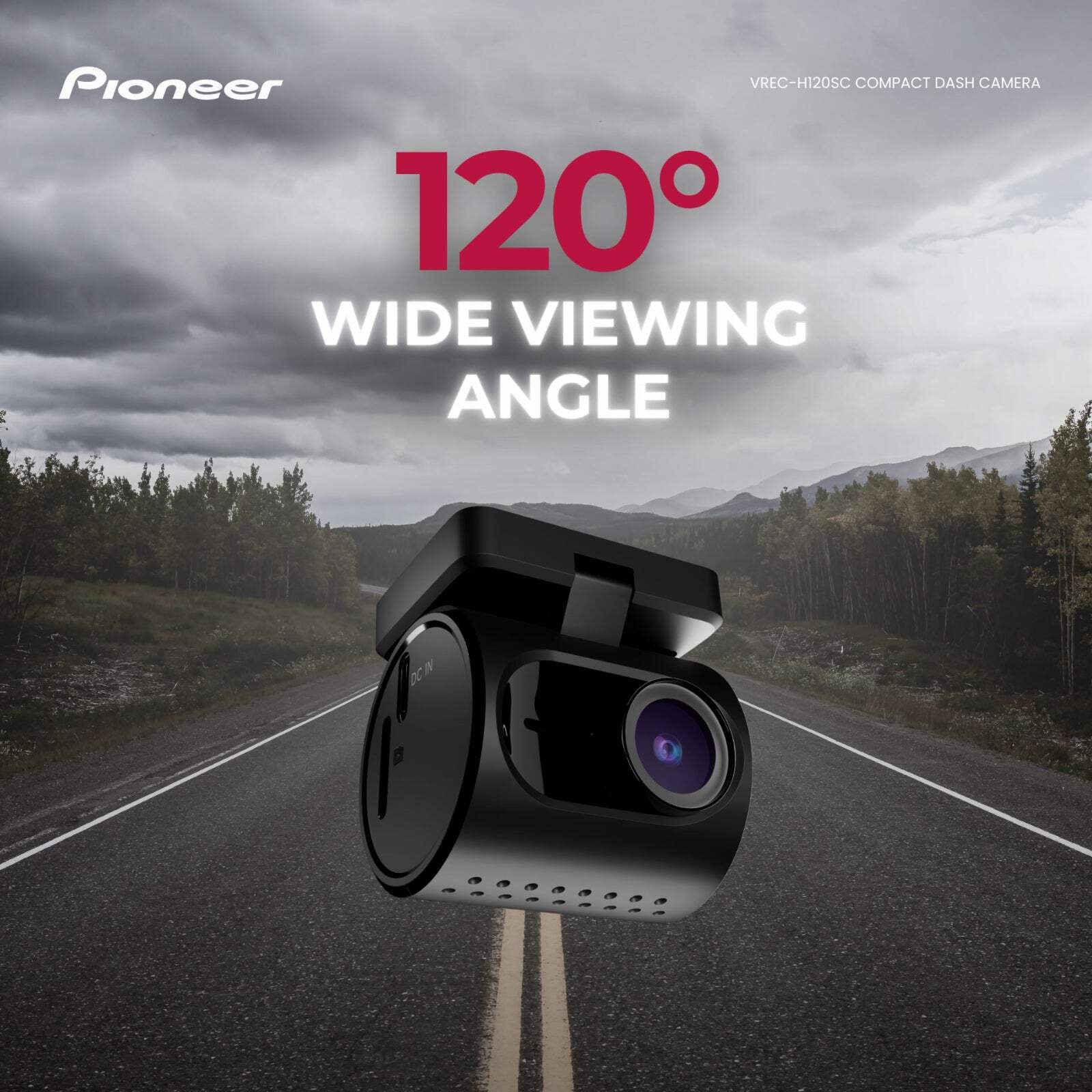 Pioneer VREC-H120SC Dash Cam Wi-Fi 1296p Ultra Compact 1 Channel Front Camera
