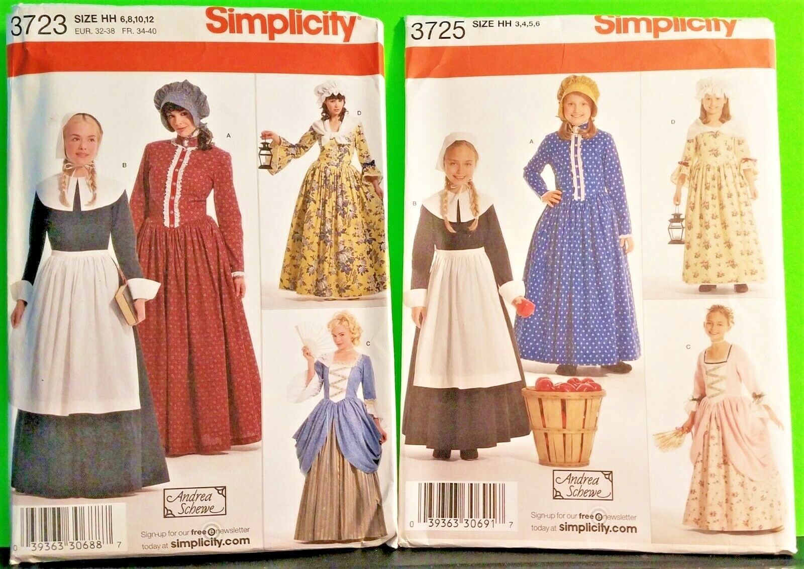 Simplicity 3723 3725 Little House Prairie Pioneer Pilgrim Dress Sewing Pattern