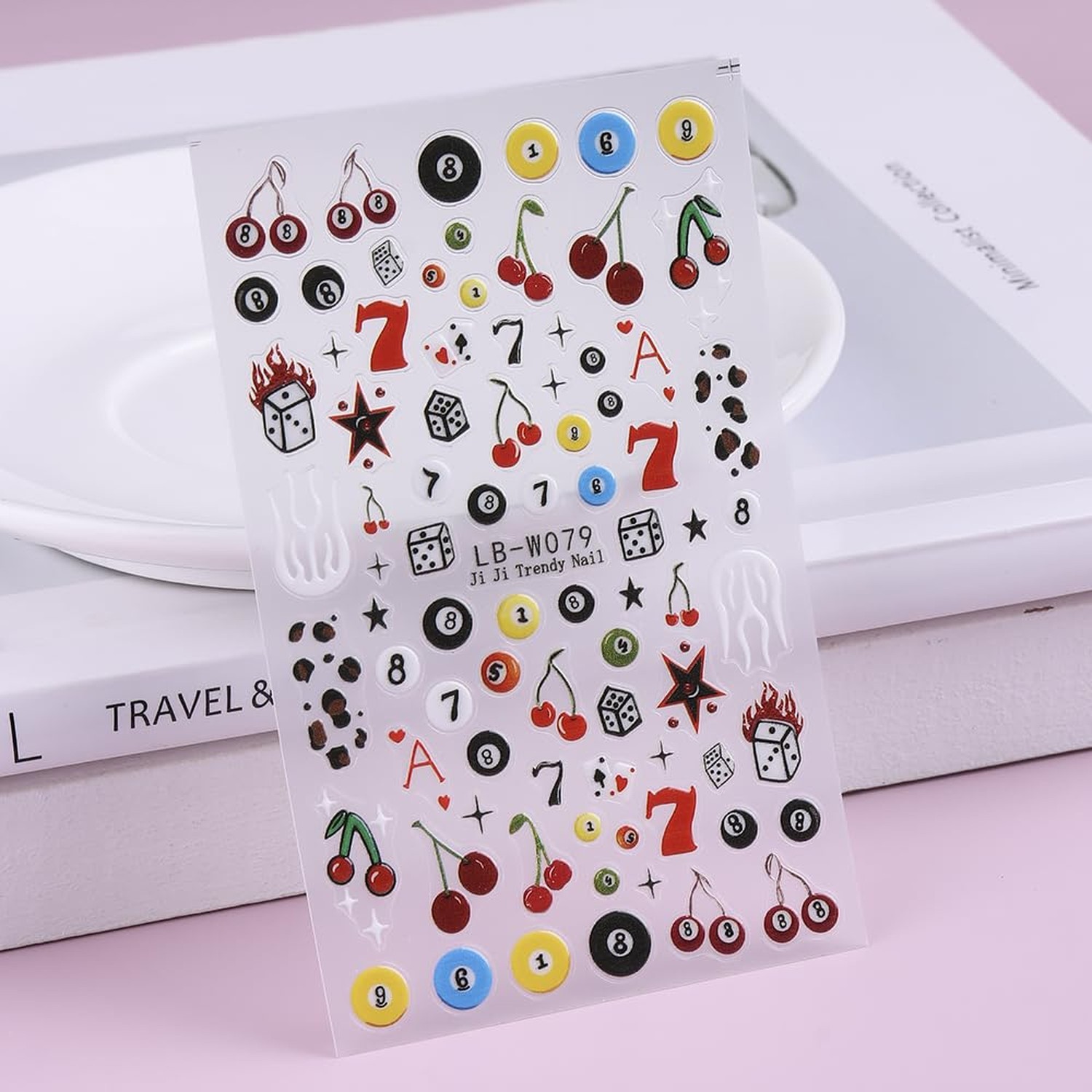 4 Sheets Pool & Dice Nail Art Stickers Decals, Cute Cartoon Style Dice Billia...