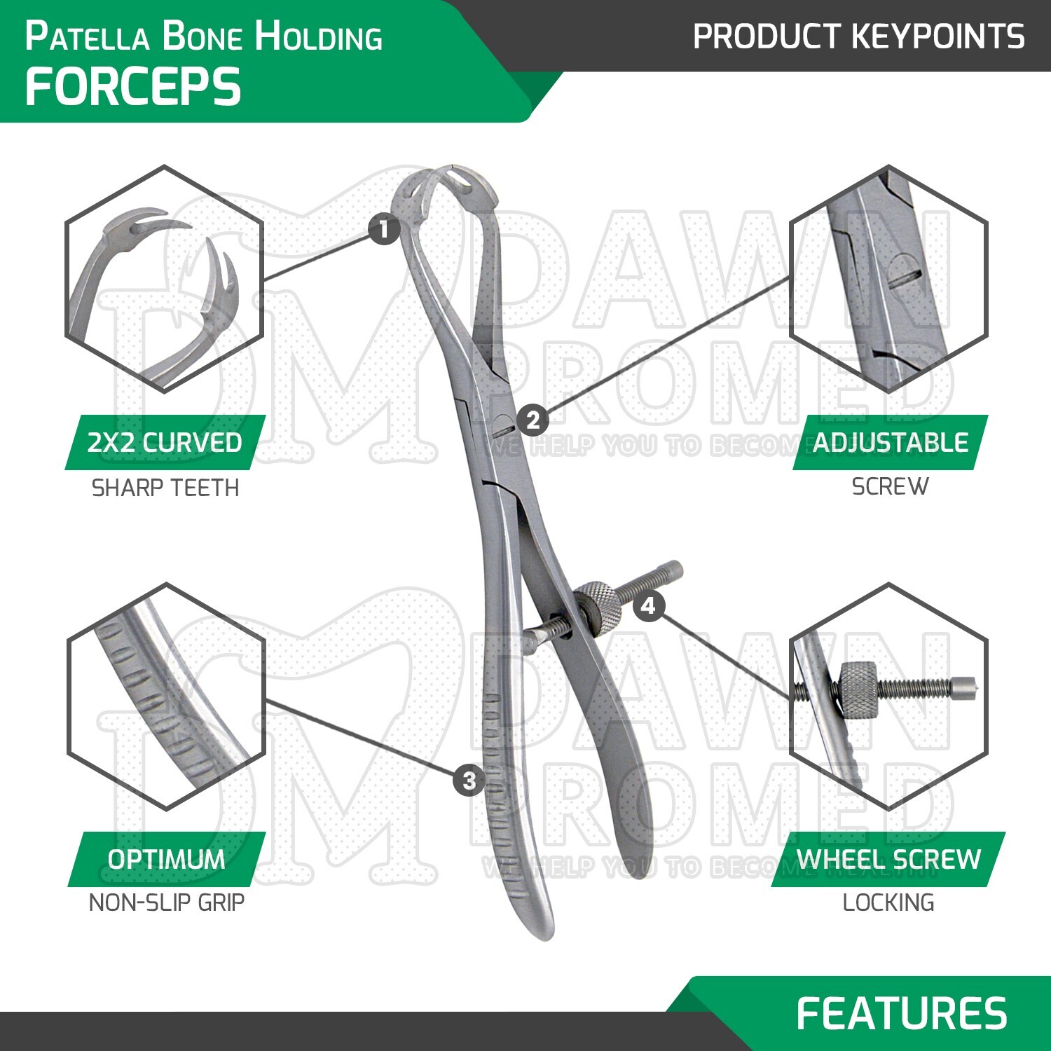 2 Pcs Patella Bone Holding Forceps 7.25" W/ Wheel Locking Orthopedic Instruments