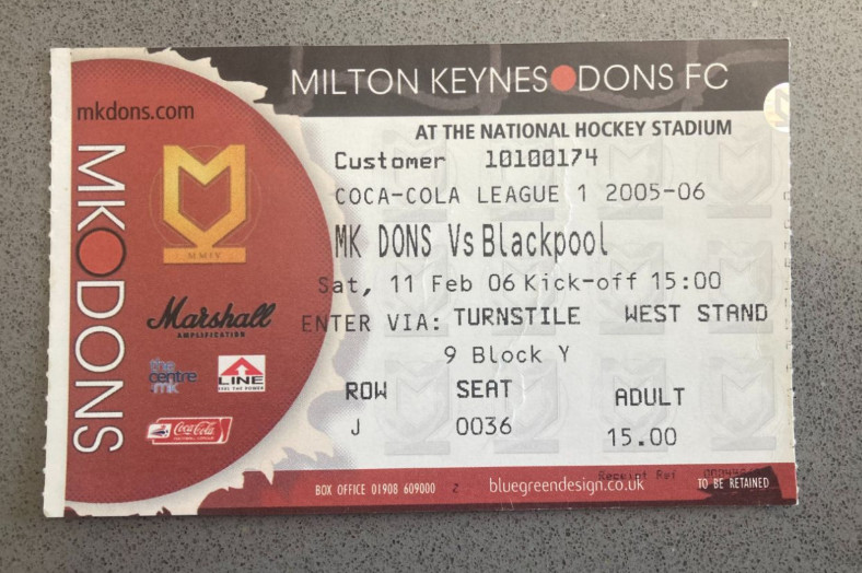 Milton Keynes Dons v Blackpool 2005-06 Match Ticket