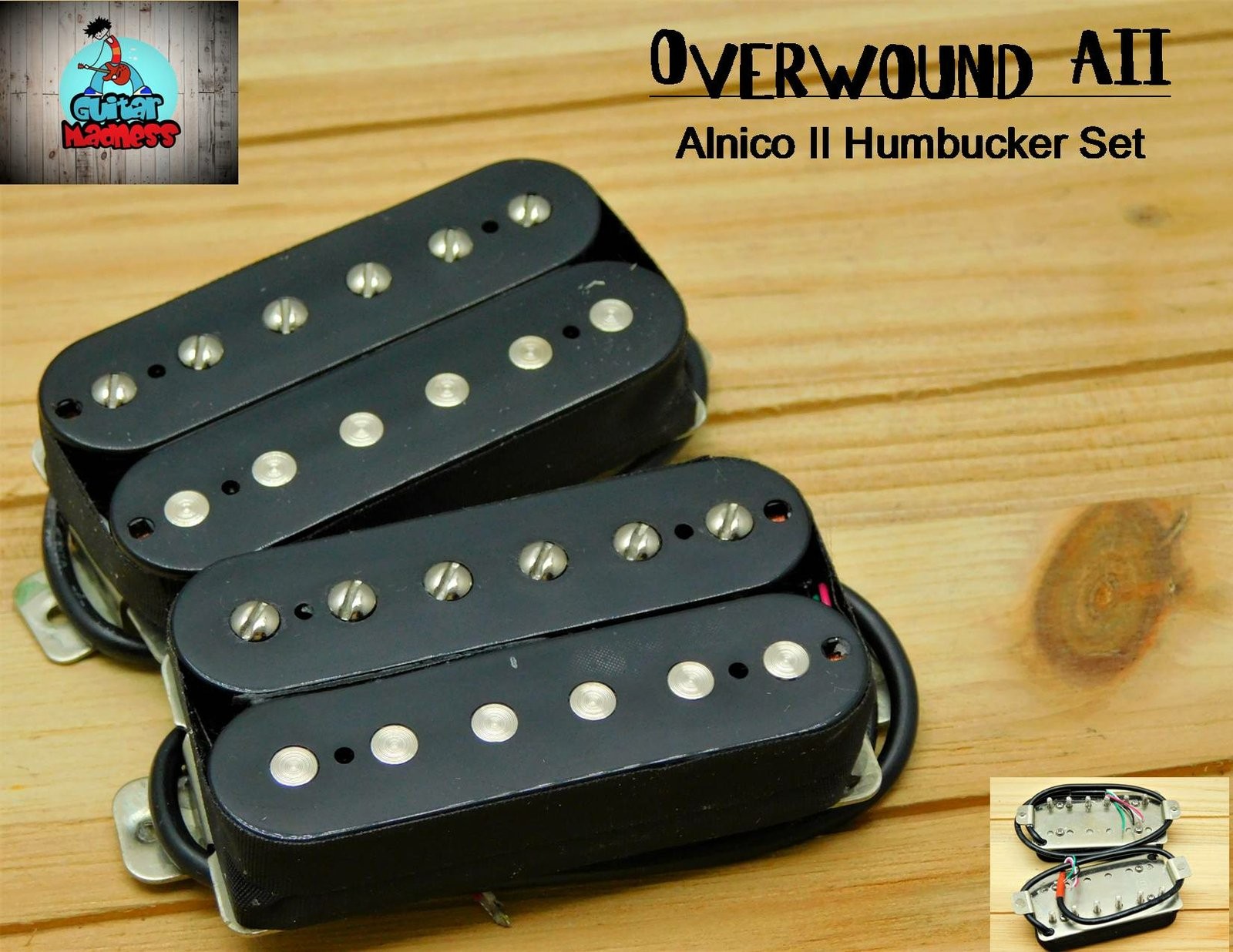 G.M. Overwound Alnico II Pickup Set Black, Nickle Silver Base plates