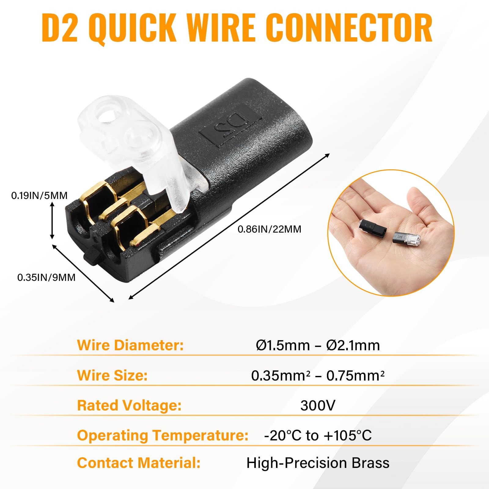 50Pcs D2 Quick Connect Wire Connectors – Optional Stripping Double Wire Plug ...