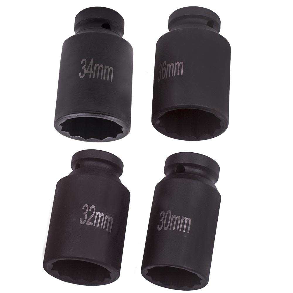 12 Point 1/2'' Drive Deep Spindle Axle Nut Socket Set 30mm 32mm 34mm 36mm