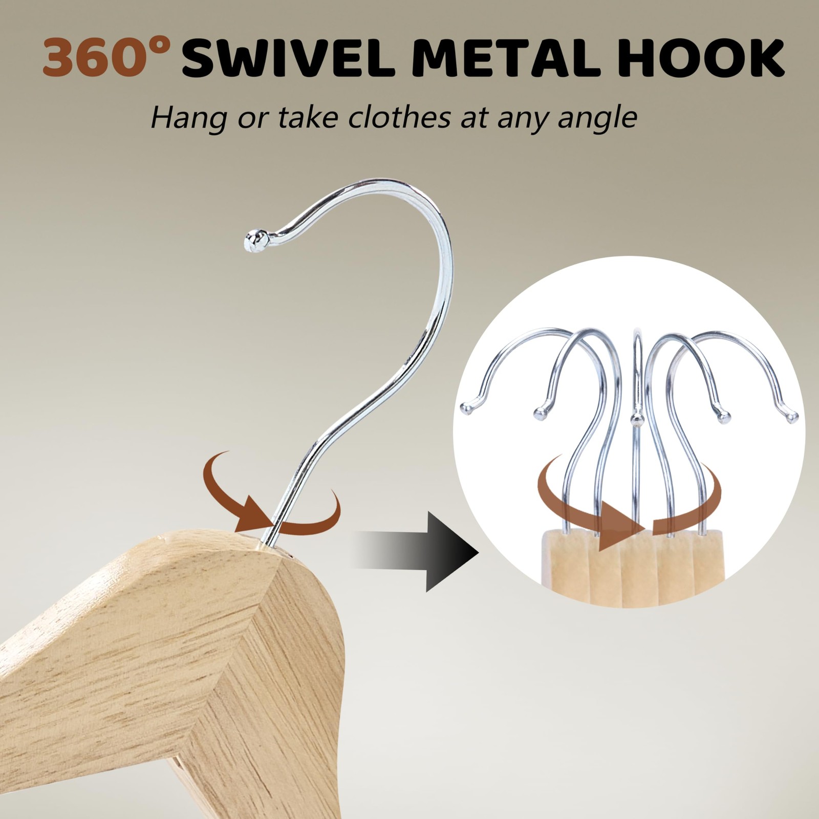 Wooden Hangers 20 Pack, Durable Wood Hangers with 360° Swivel Hook & Notches,...
